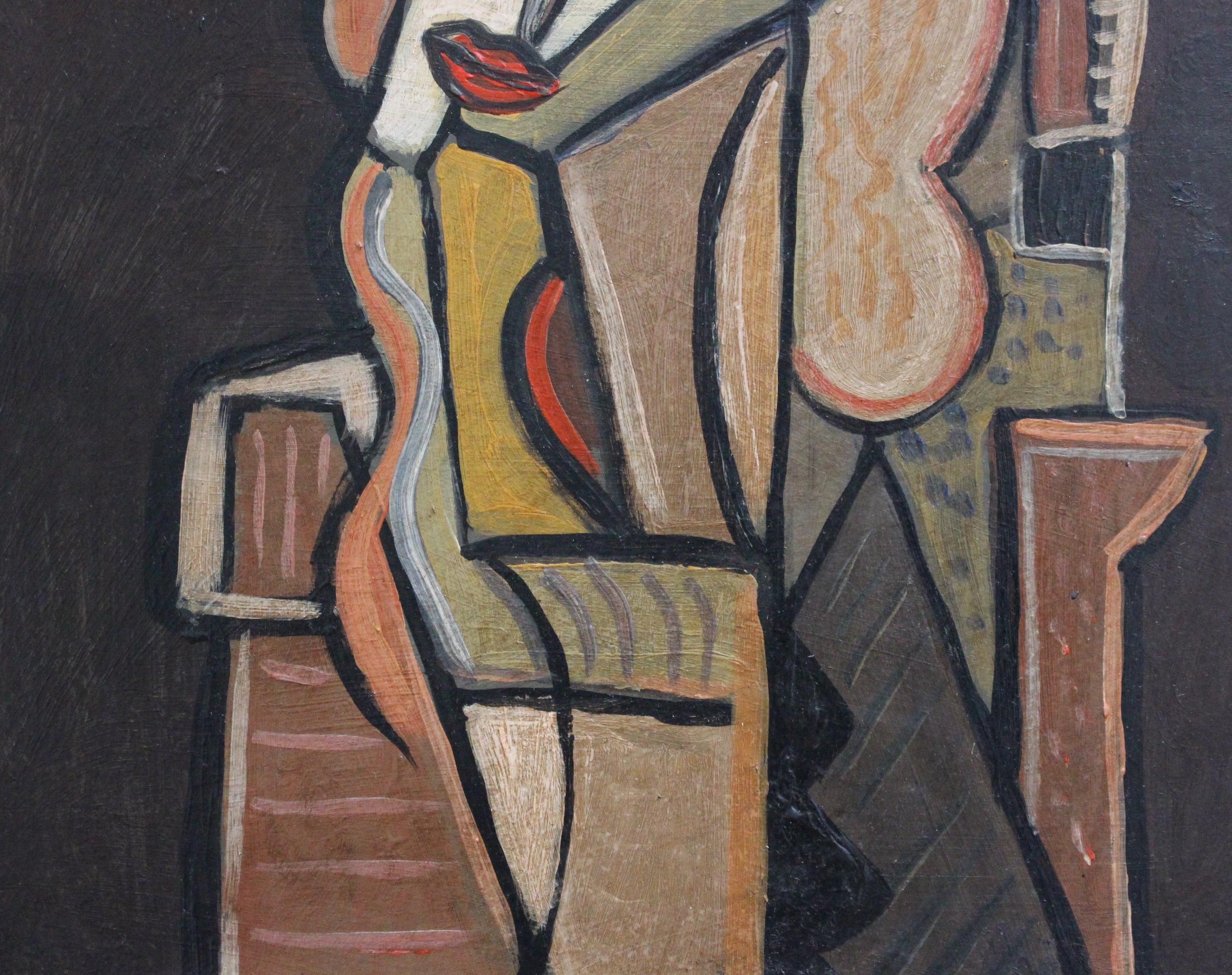 'The Opera Singer', Mid-Century Modern Cubist Oil Portrait Painting, Berlin 6