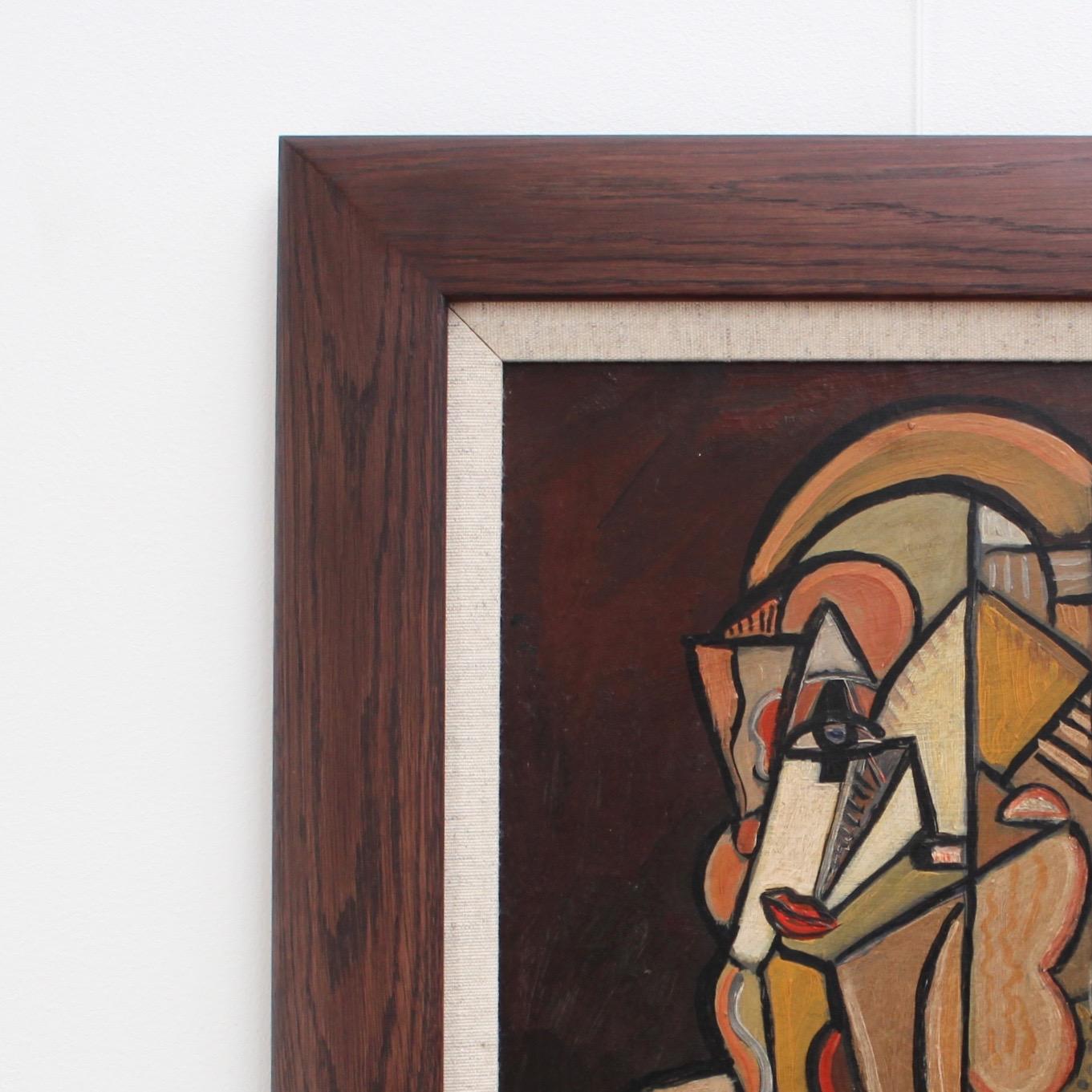 'The Opera Singer', Mid-Century Modern Cubist Oil Portrait Painting, Berlin - Black Abstract Painting by Unknown