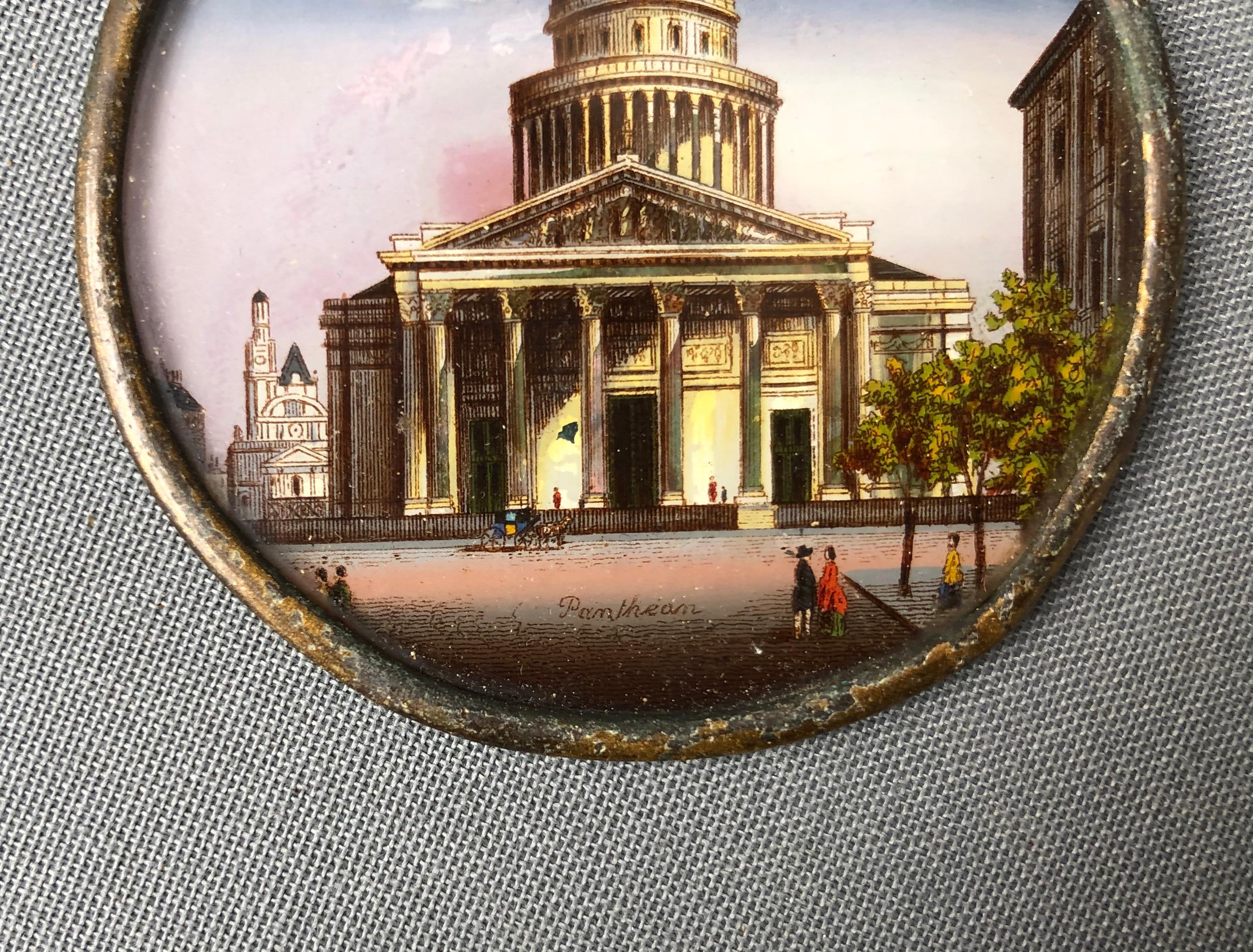 The Pantheon, Painted Miniature, Souvenir from Paris - Painting by Unknown