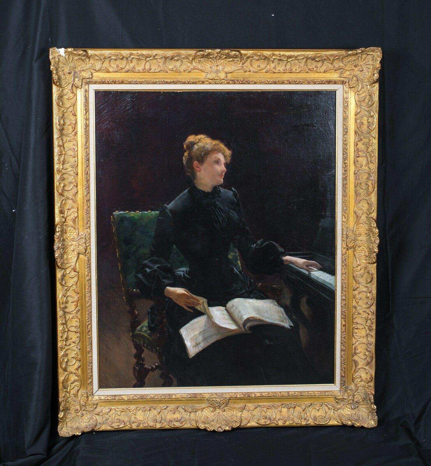 The Piano Lesson by Louis TRIBOUT (19th Century French Impressionist) - Painting by Unknown