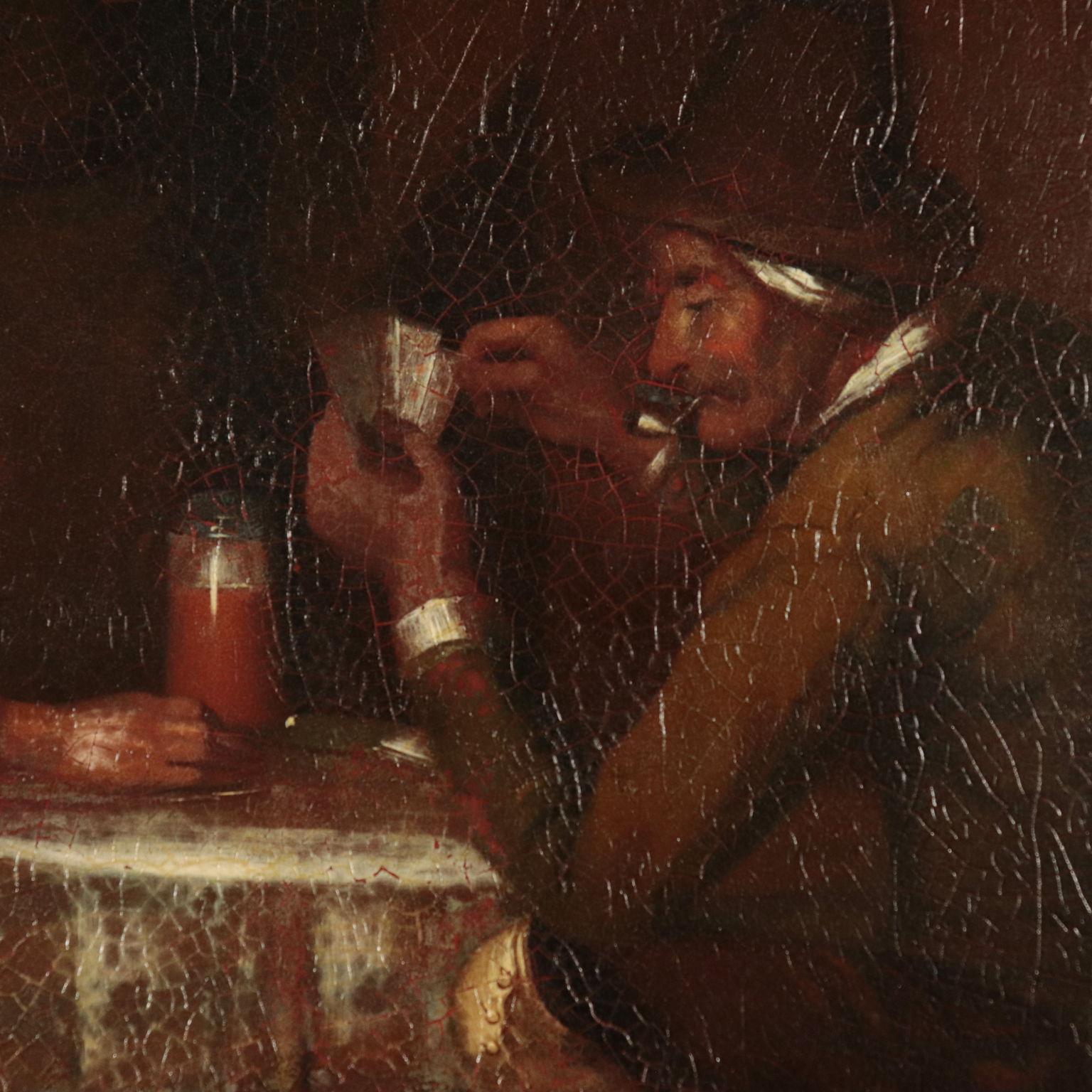 The players of Cards, Oil on Metal Plate, 19th Century - Brown Figurative Painting by Unknown