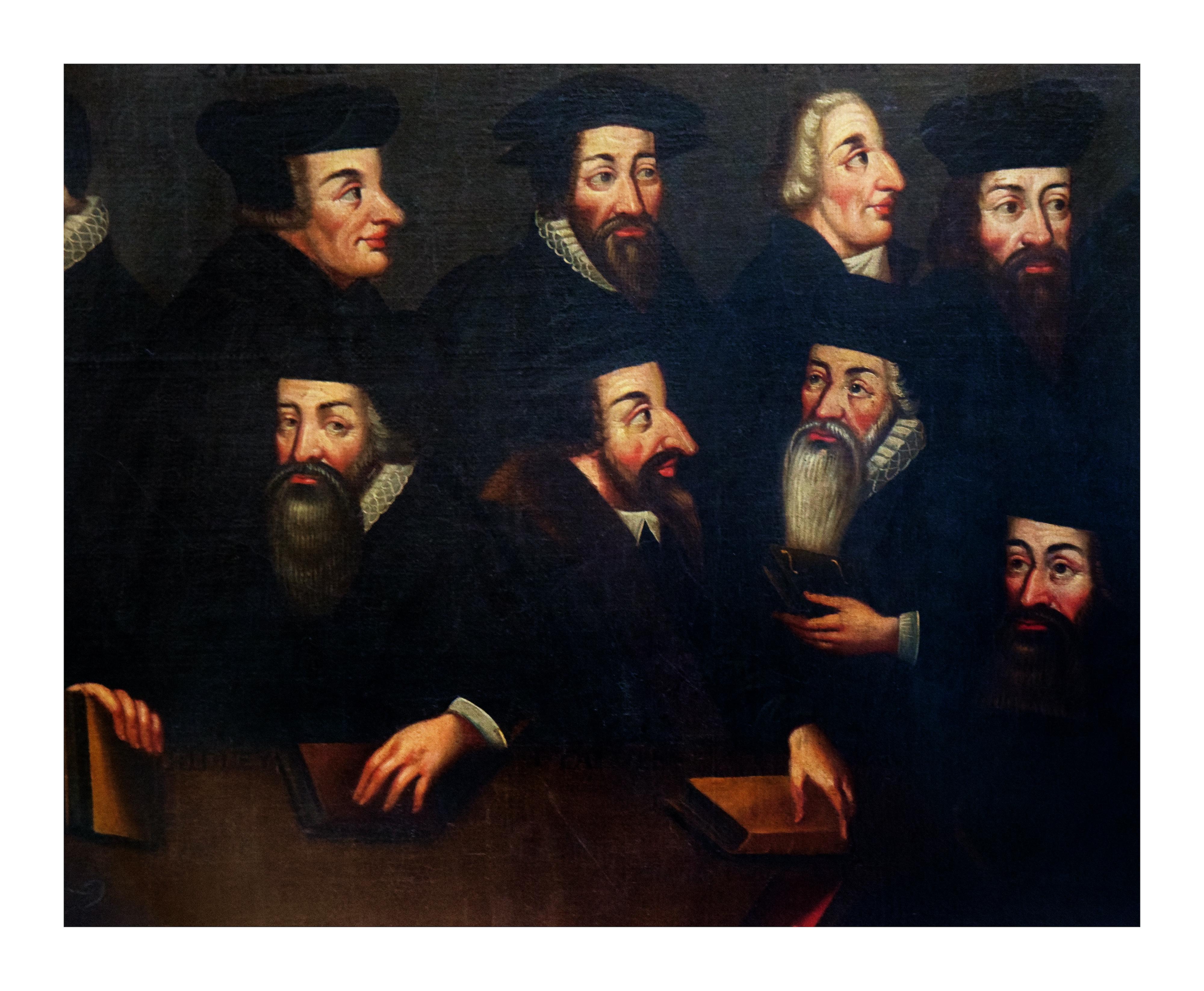 The Primitive Reformers - Oil on Canvas by English School Master 1600/1700 - Black Figurative Painting by Unknown