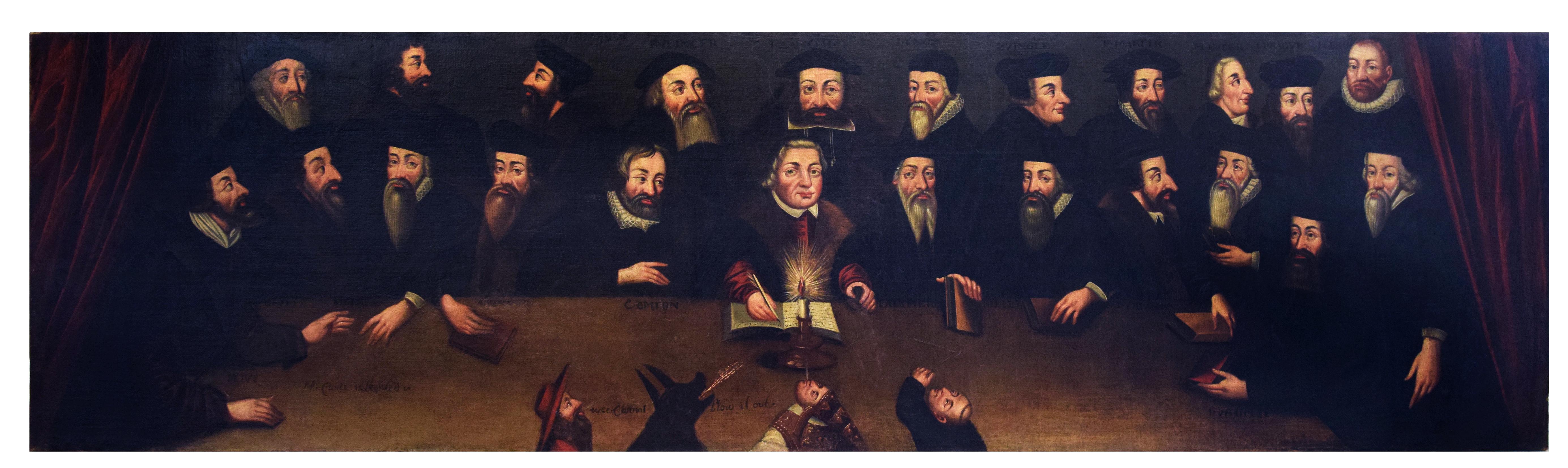 Unknown Figurative Painting – Primitive Reformer - Öl auf Leinwand von English School Master 1600/1700