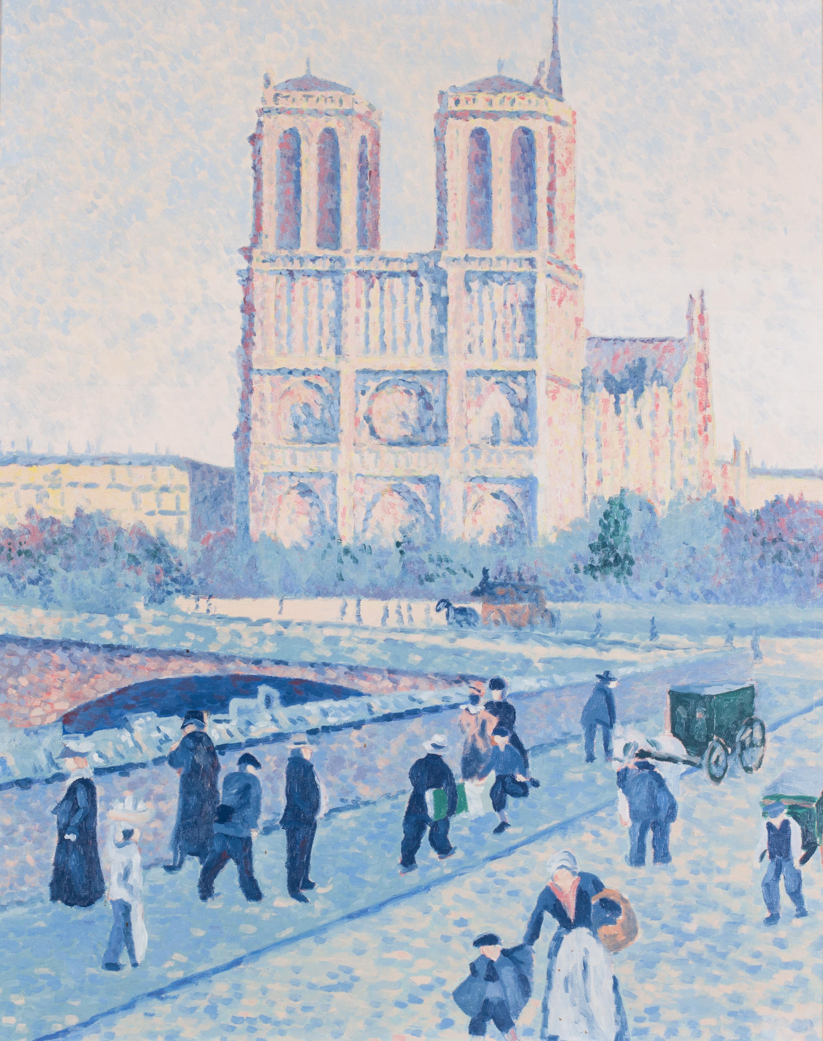 Unknown Landscape Painting - The Quai Saint-Michel and Notre-Dame, Paris