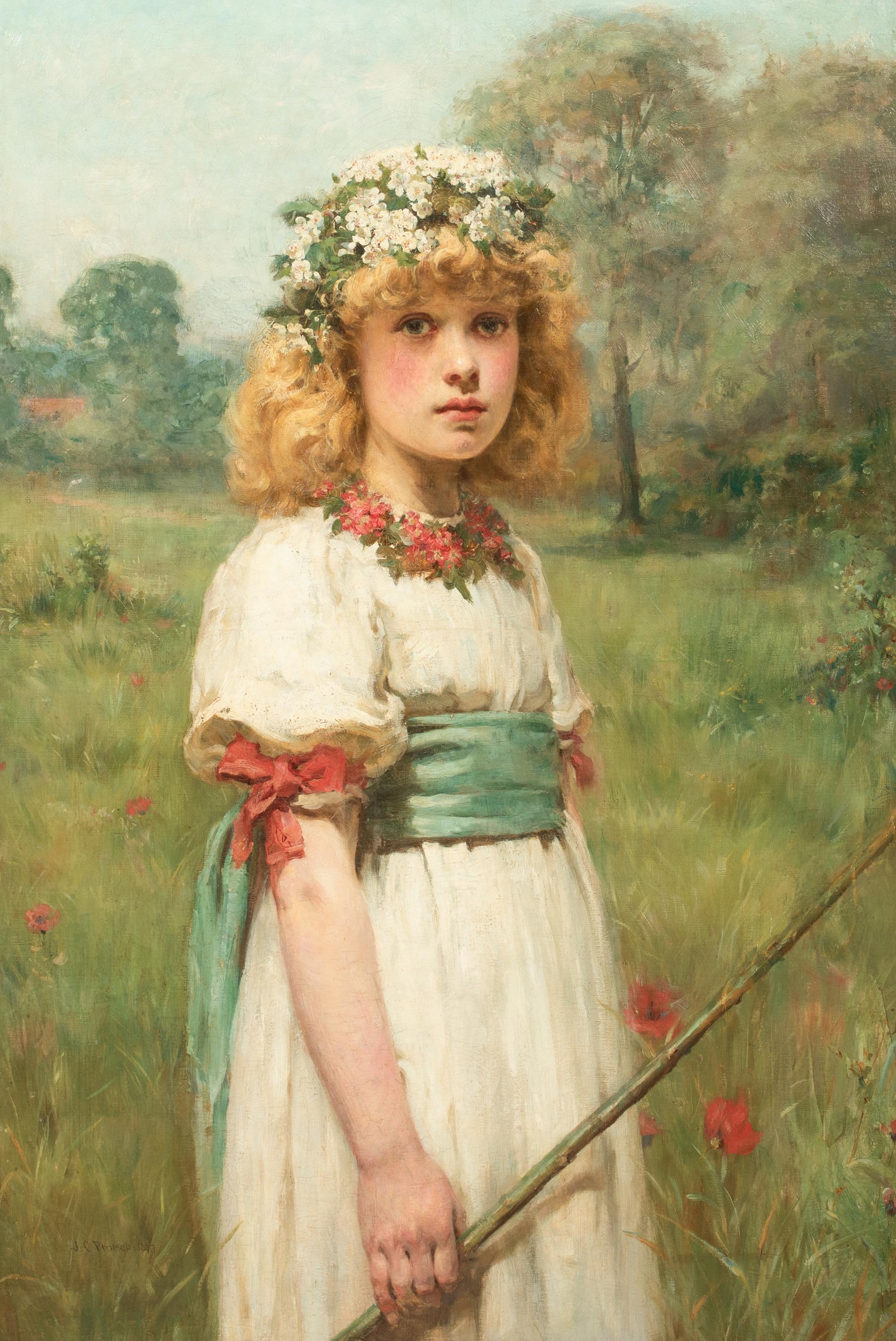 The Queen Of May, dated 1877  by Valentine Cameron PRINSEP (1838-1904) - Brown Portrait Painting by Unknown