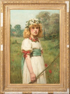 Antique The Queen Of May, dated 1877  by Valentine Cameron PRINSEP (1838-1904) 