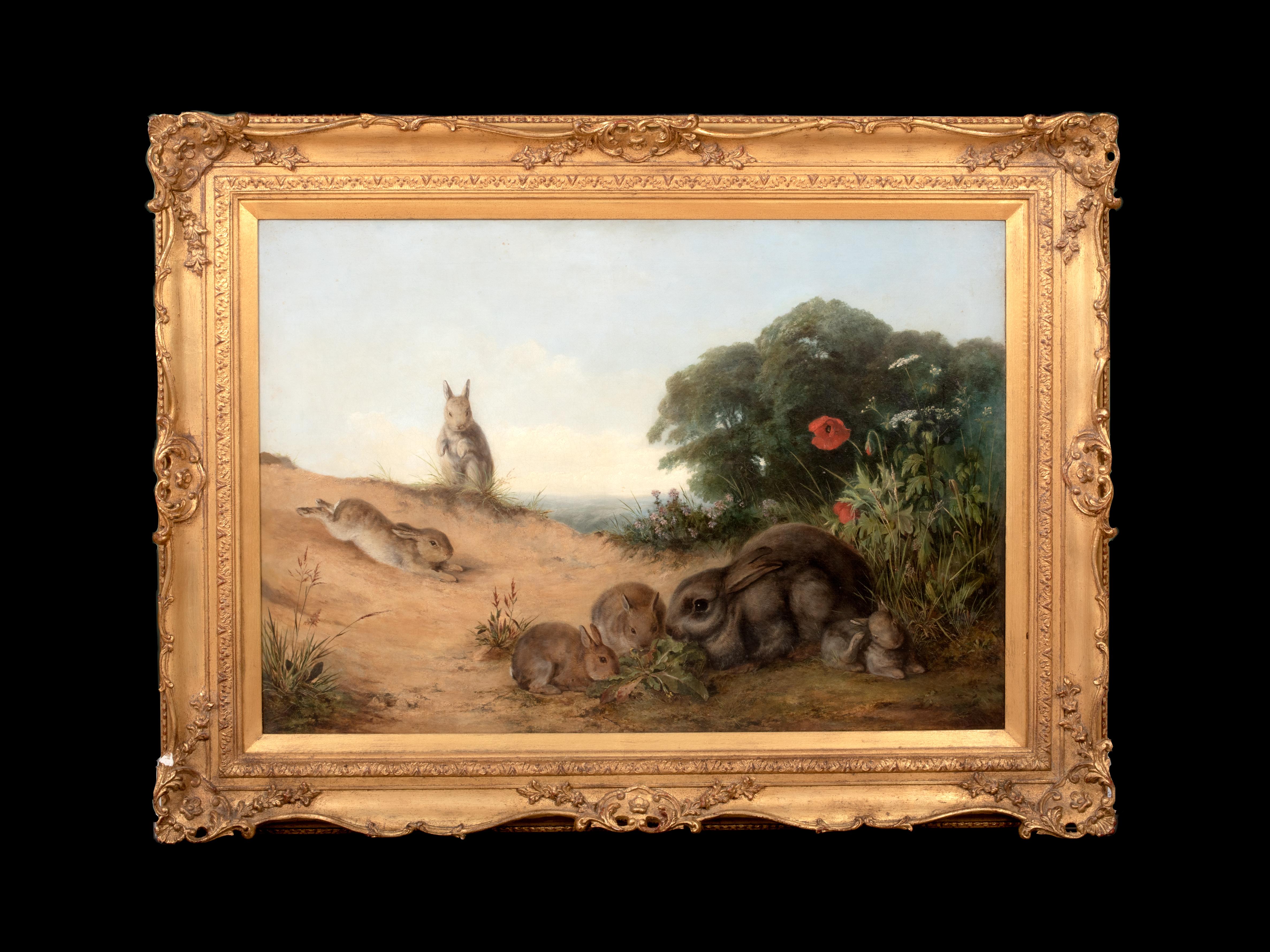 The Rabbit Family, 19th Century   by Henry Barnard Gray (1844-1871)  - Painting by Unknown