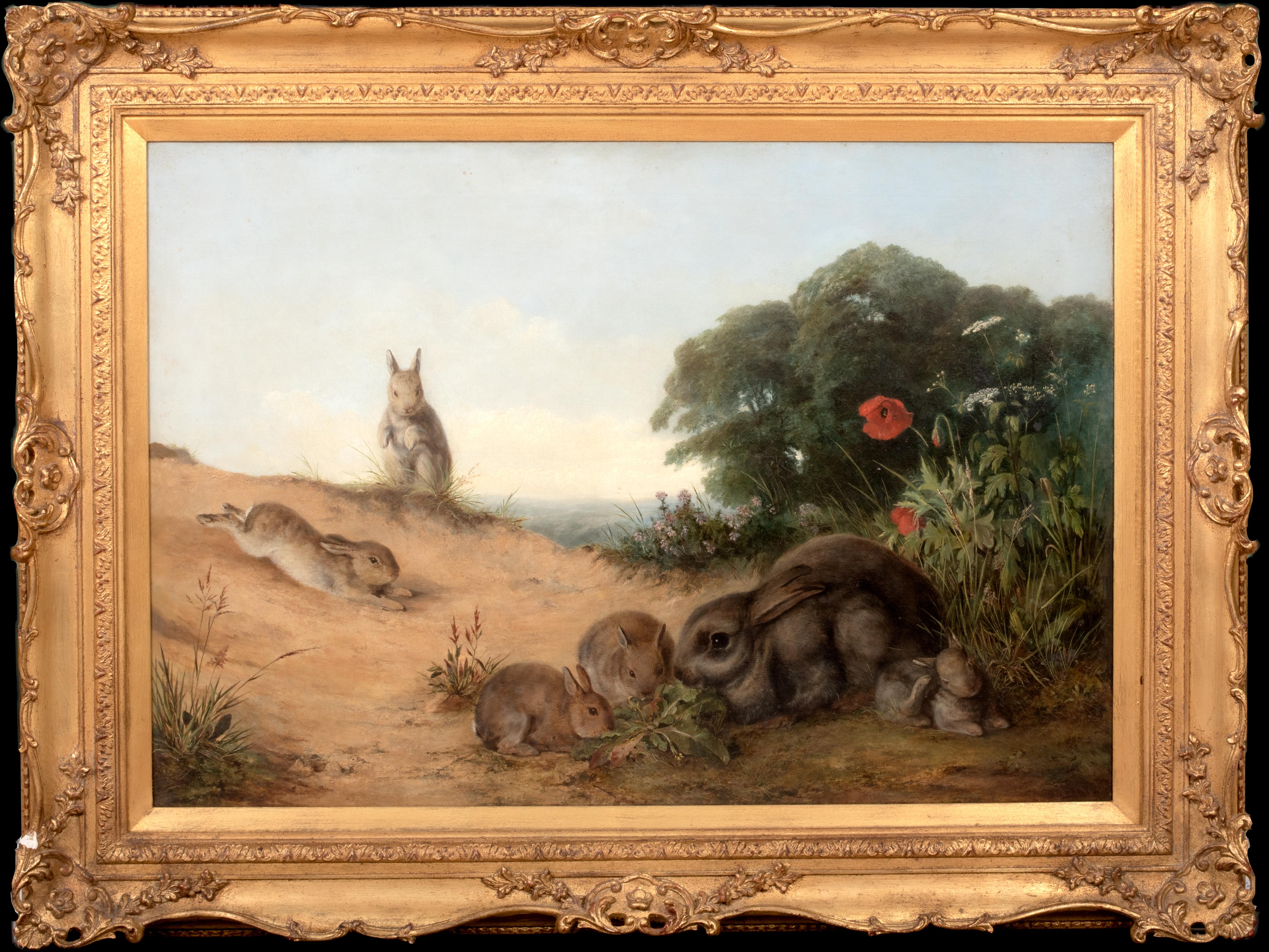 Unknown Portrait Painting - The Rabbit Family, 19th Century   by Henry Barnard Gray (1844-1871) 