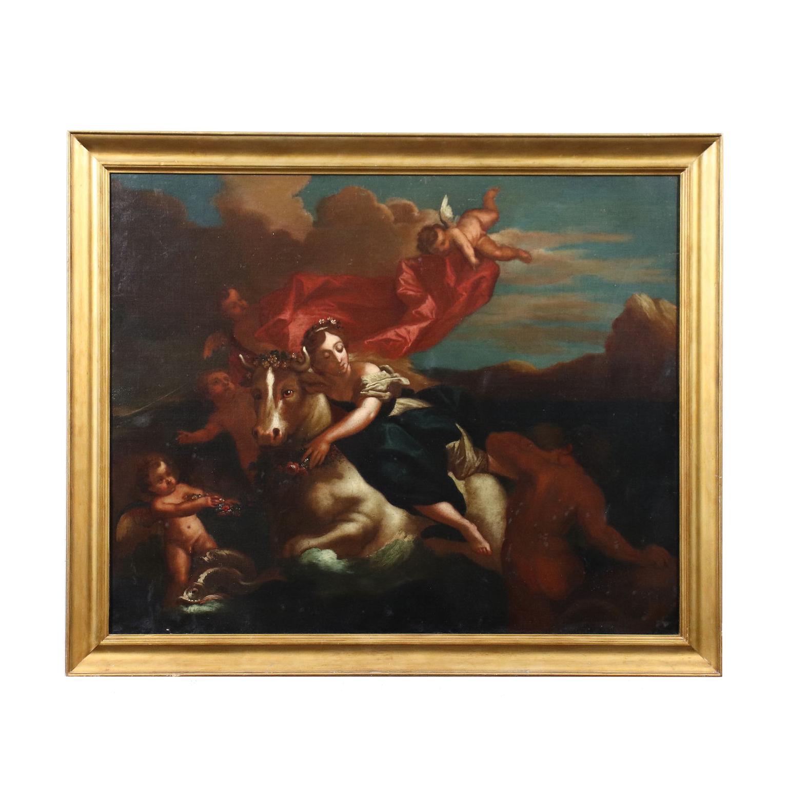 Unknown Figurative Painting - The Rape of Europe, oil on cavas, 1700s
