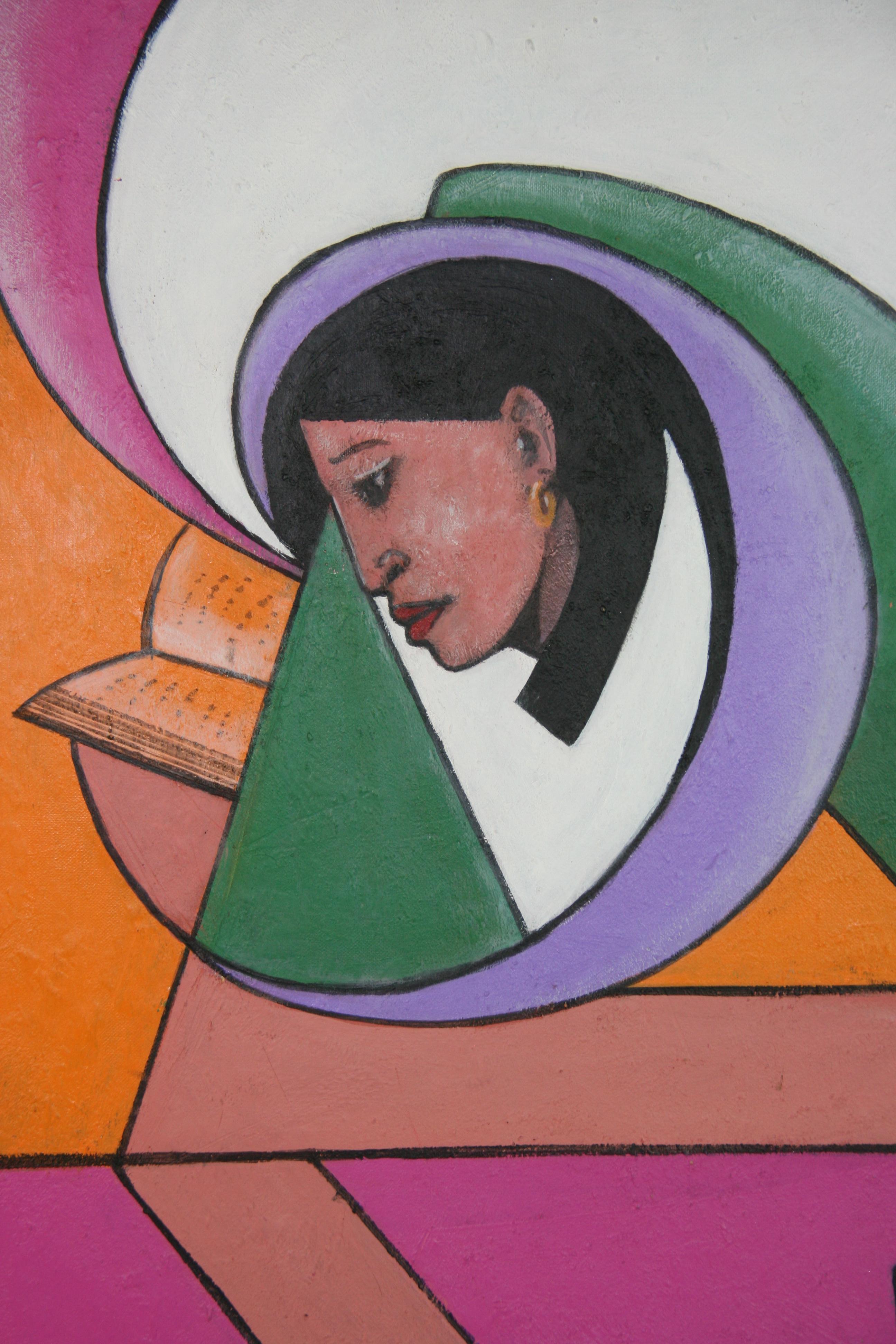 The Reader  by Pierrot Michaud - Brown Abstract Painting by Unknown