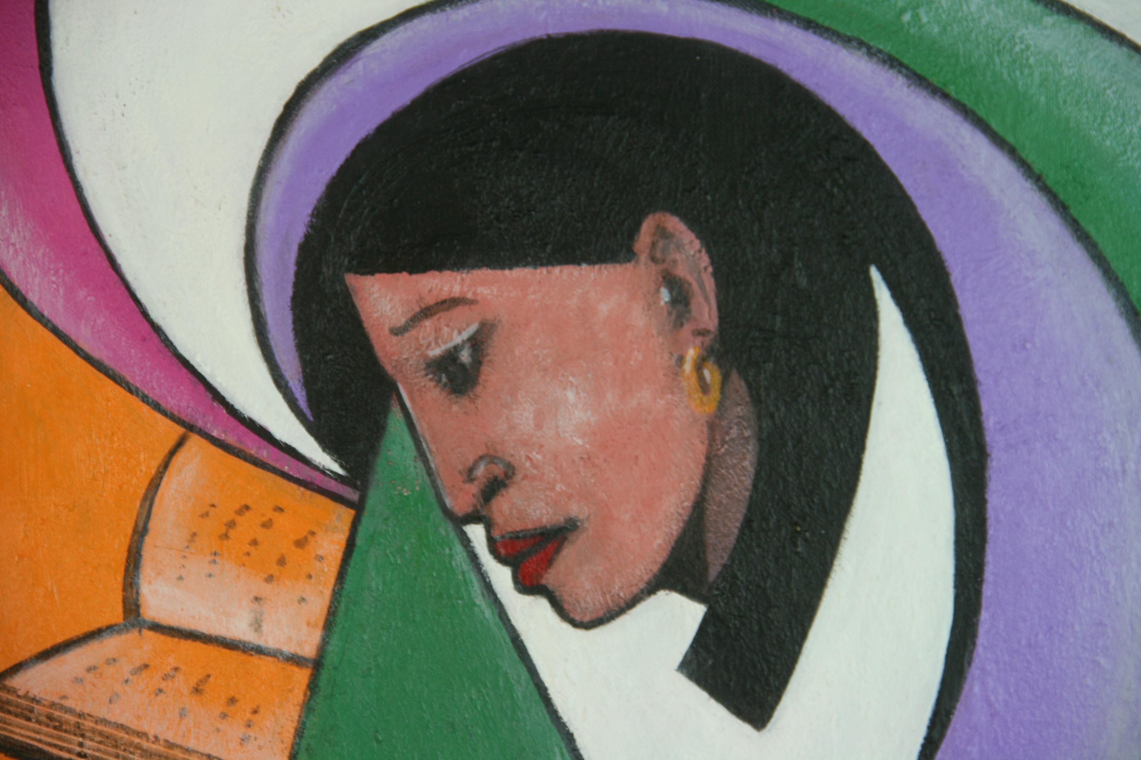 5096 The Reader  abstract figural painting by Pierrot Michaud 91