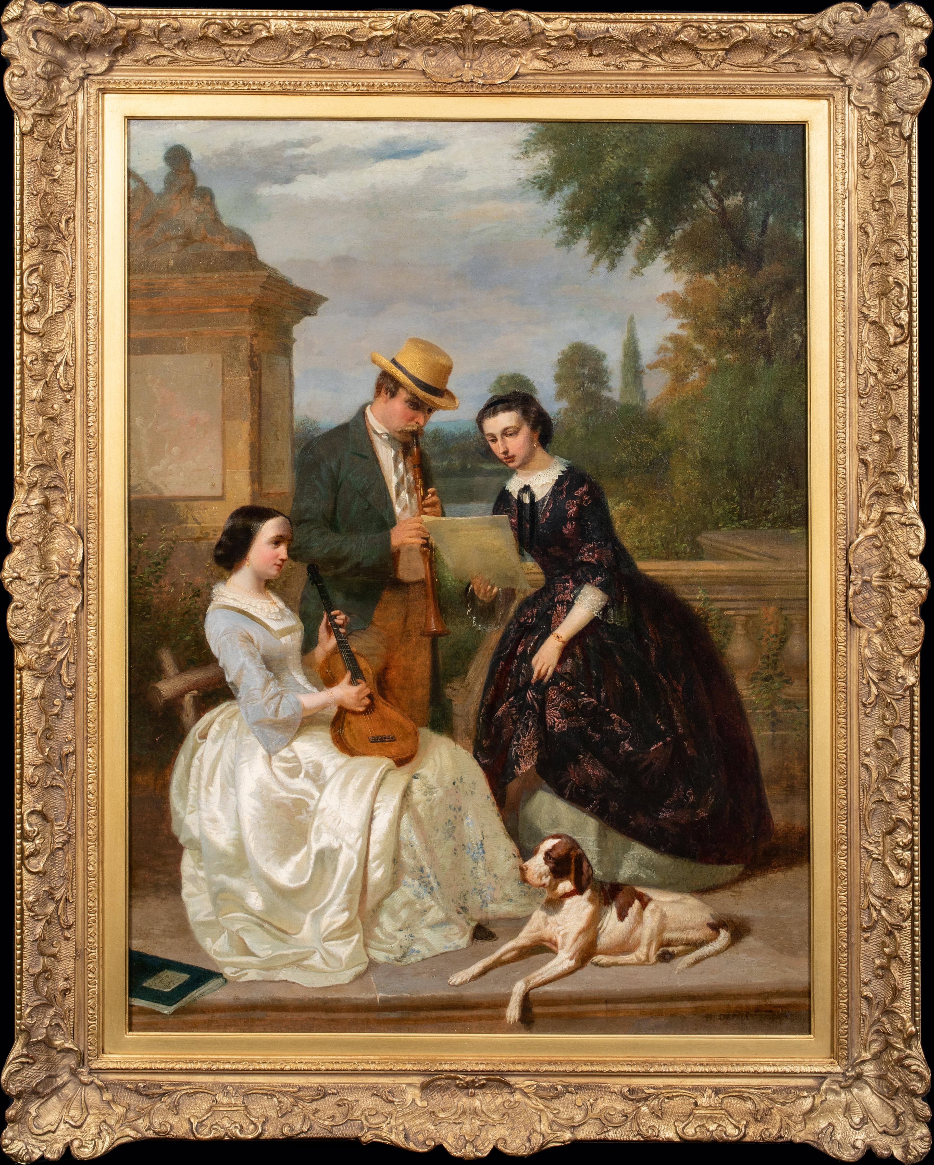 Unknown Portrait Painting - The Recital, 19th Century  French School - Signed bottom right indistinctly 