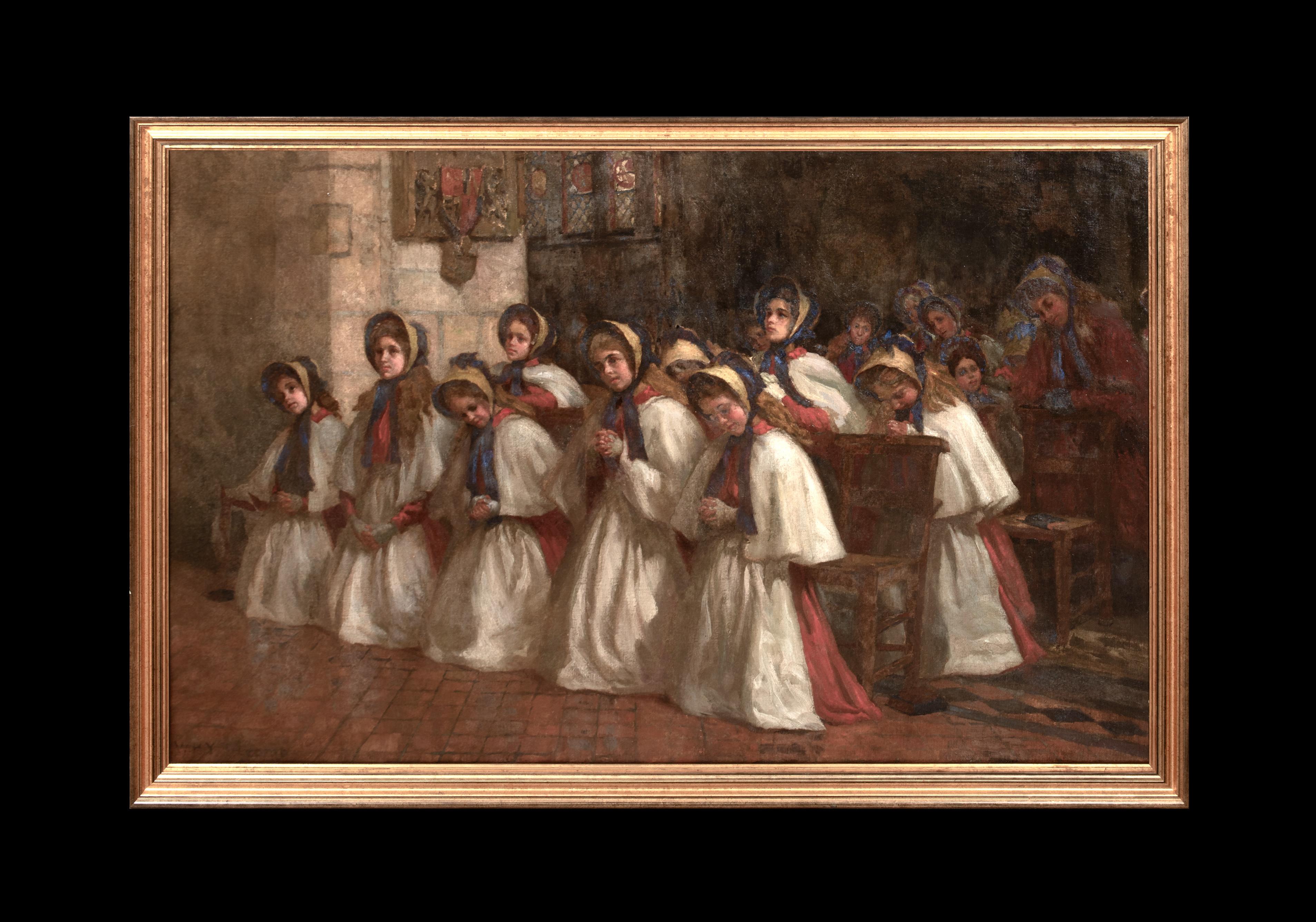 The Red Maids Of Bristol, Sunday Church Service, Lord Mayor's Chapel, 1911 - Painting by Unknown