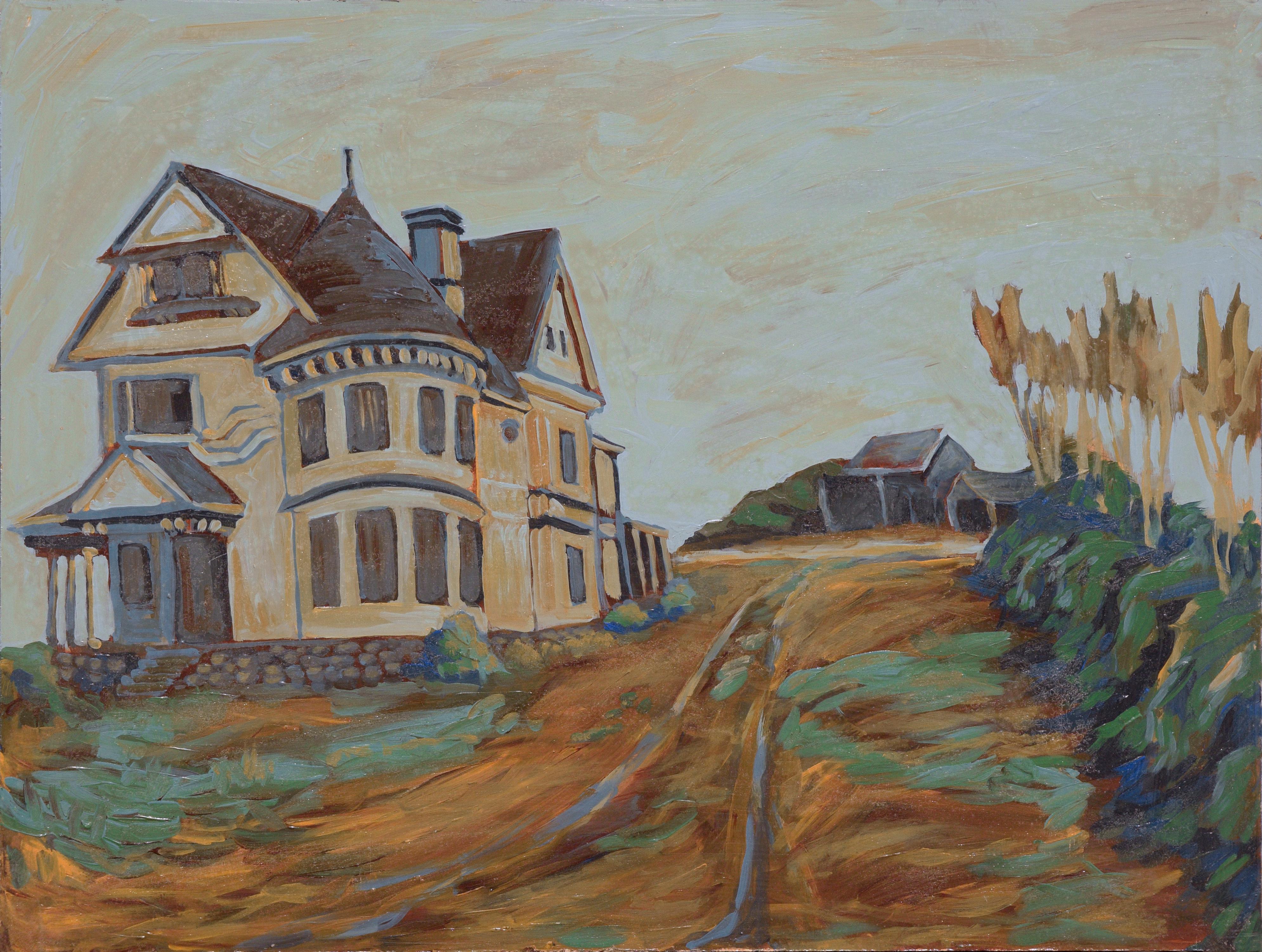 Unknown Landscape Painting - "The Redman House, Watsonville", Historical California Architectural Landscape 