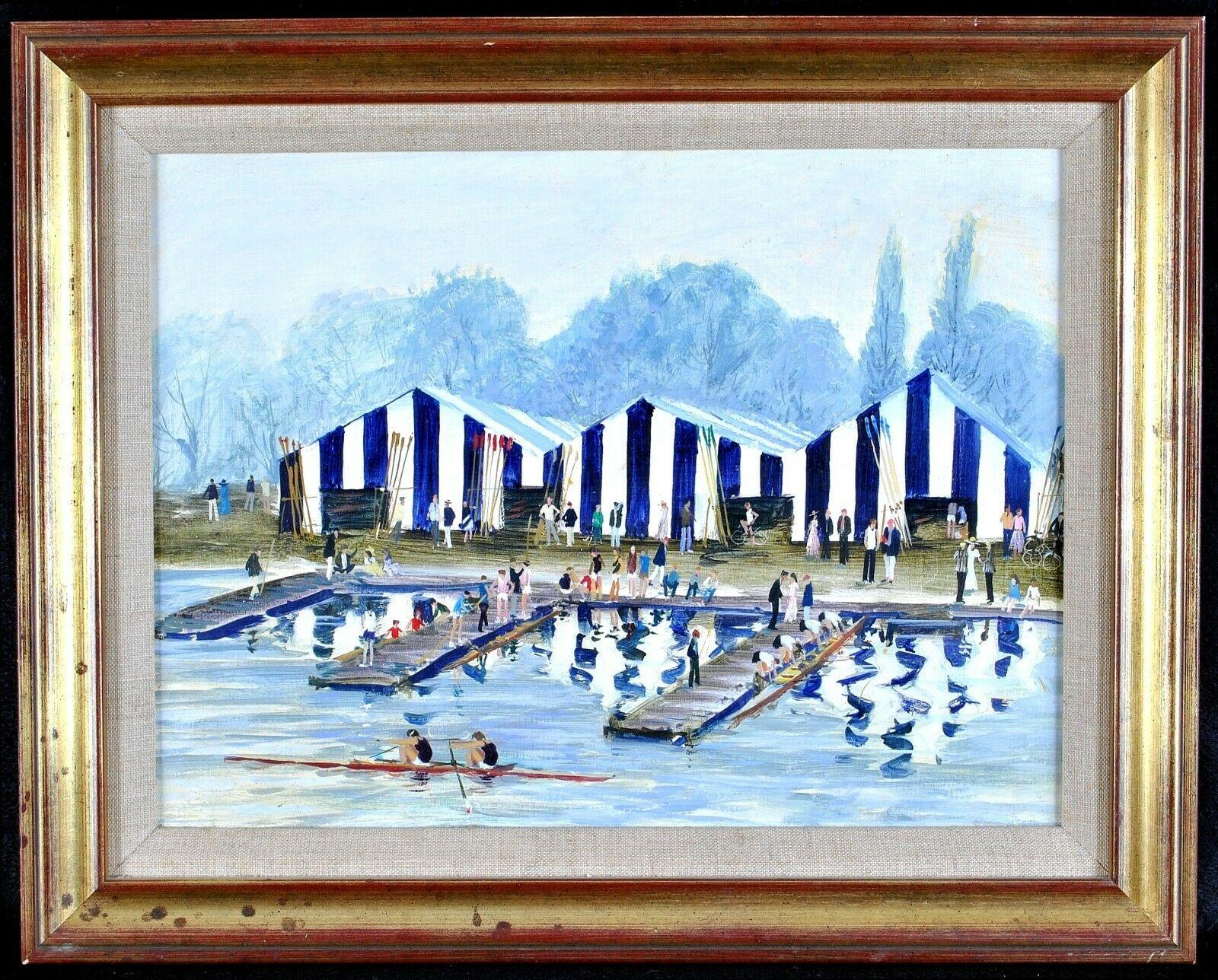Unknown Landscape Painting - The Regatta - Fine 20th Century Oil on Panel Rowing Sporting Painting