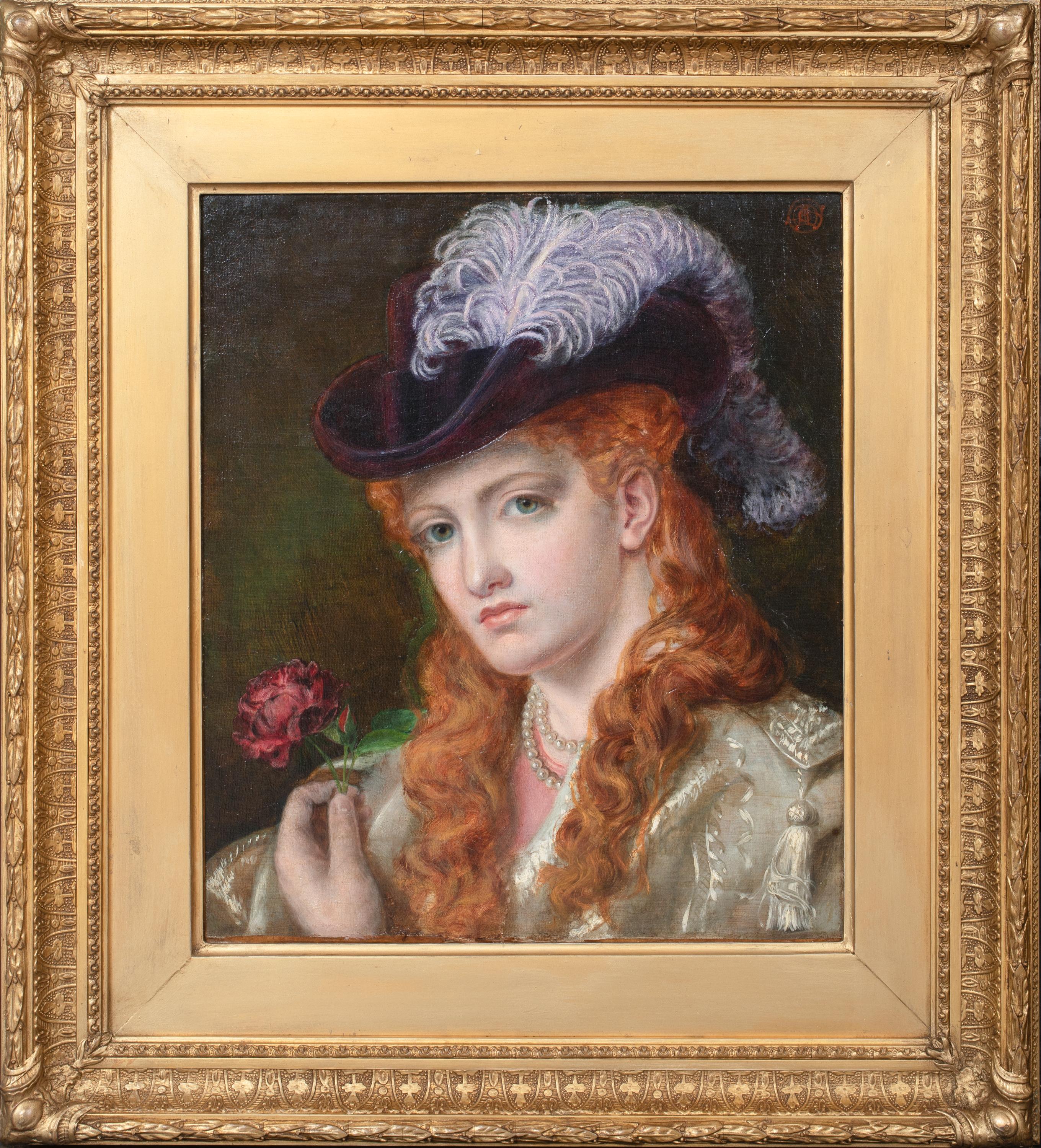 Unknown Portrait Painting - The Rose, 19th Century  by Emma SANDYS (1834-1877) 