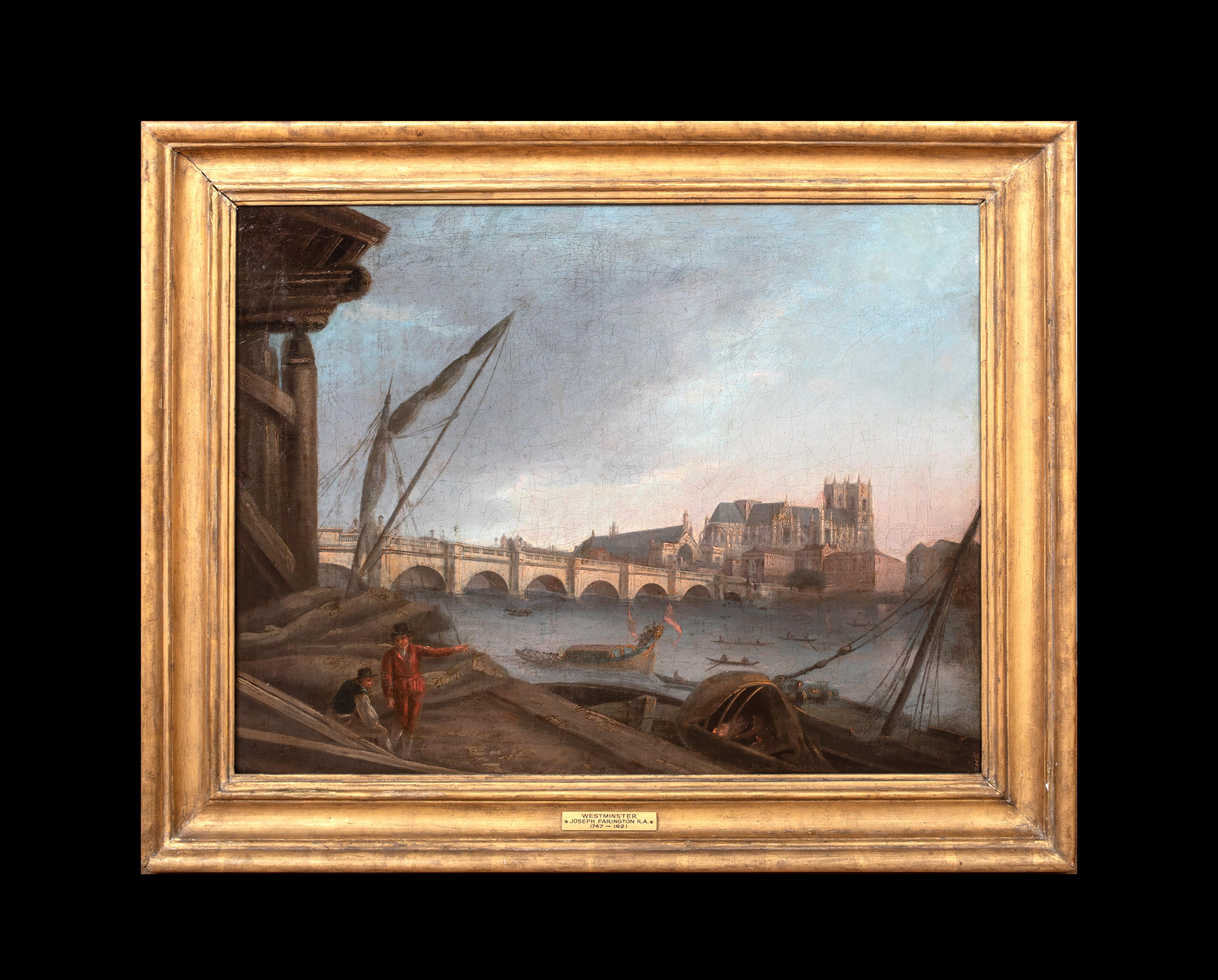 The Royal Barge of George III, Westminster Bridge From Southbank, 18th Century - Painting by Unknown