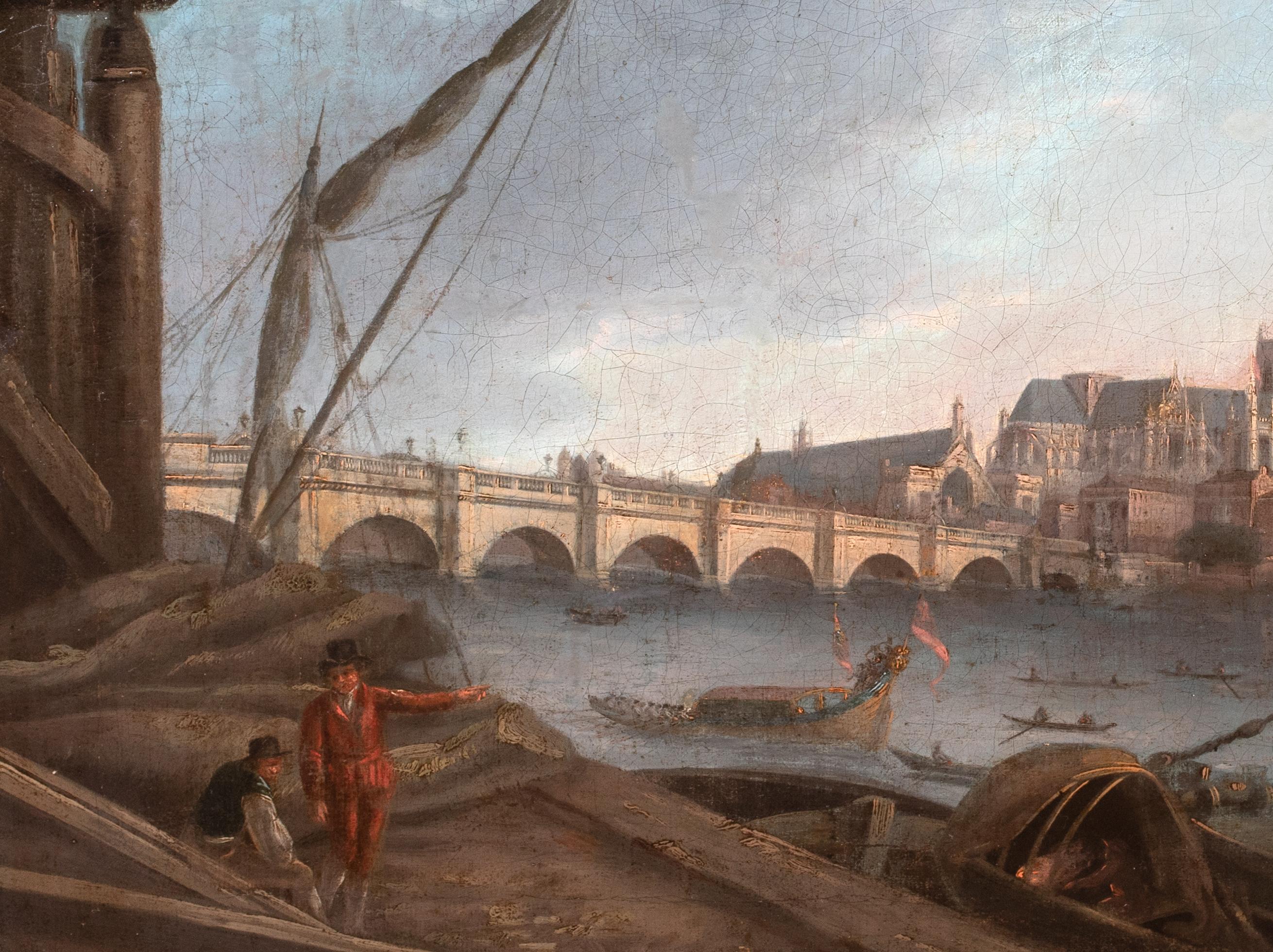 The Royal Barge of George III, Westminster Bridge From Southbank, 18th Century For Sale 1