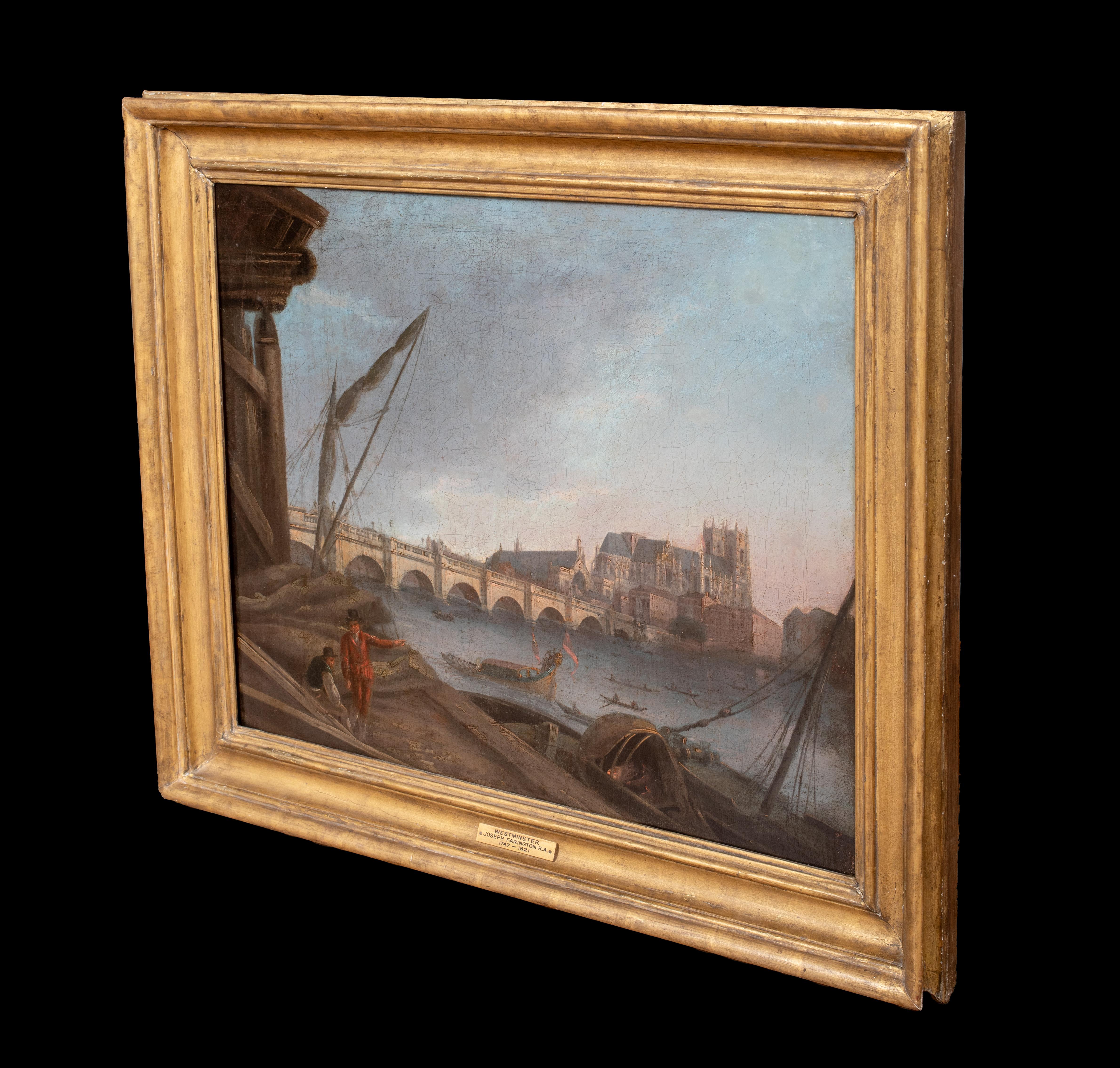 The Royal Barge of George III, Westminster Bridge From Southbank, 18th Century For Sale 4