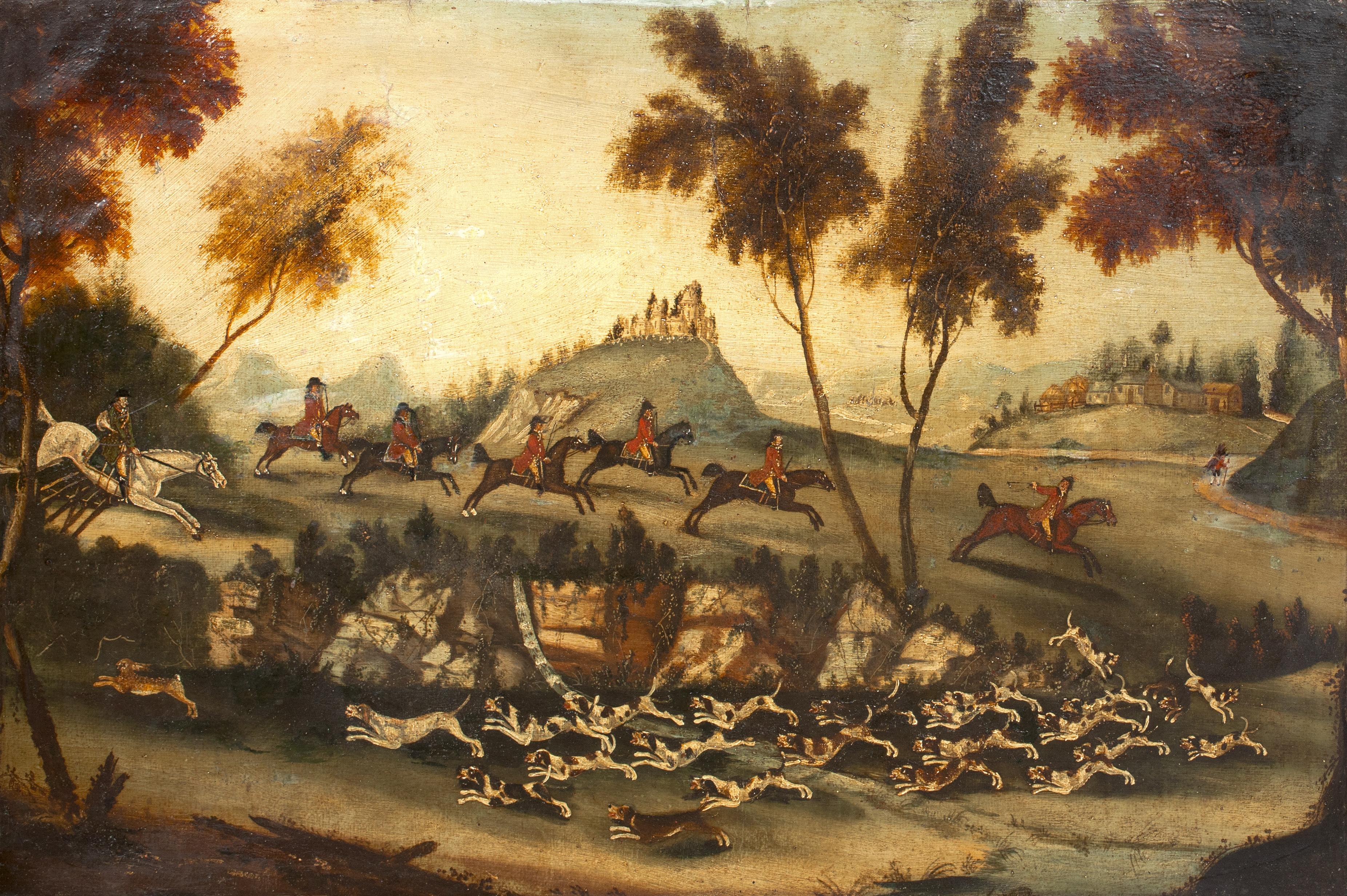 The Royal Hunt, 18th Century  attributed to JOHN CORDREY (1765-1825) - Brown Landscape Painting by Unknown