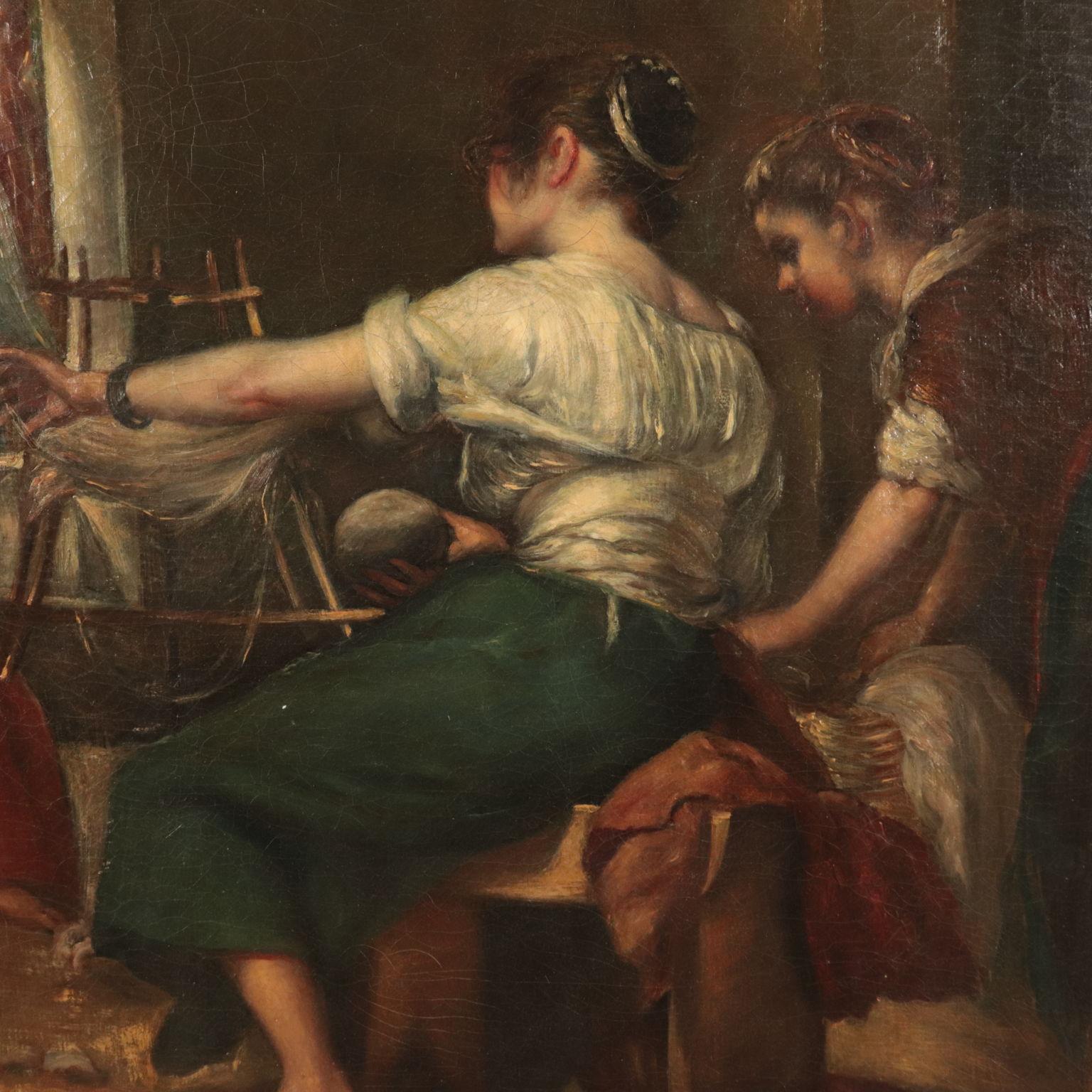 The Spinners ( Arachne's Tale) Oil on Canvas 19th Century - Brown Figurative Painting by Unknown