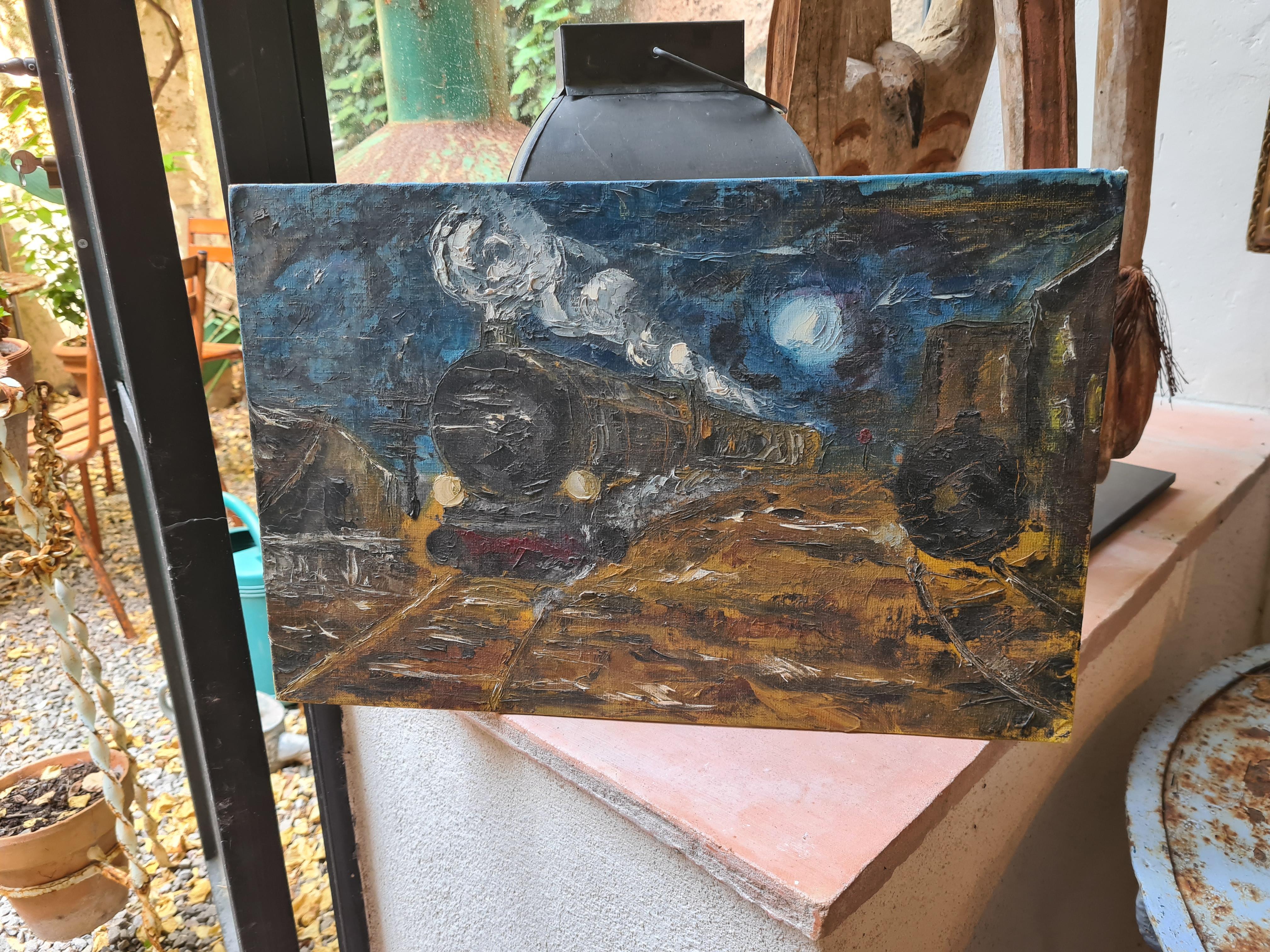 The Steam Train, Impressionist Oil After Claude Monet For Sale 4