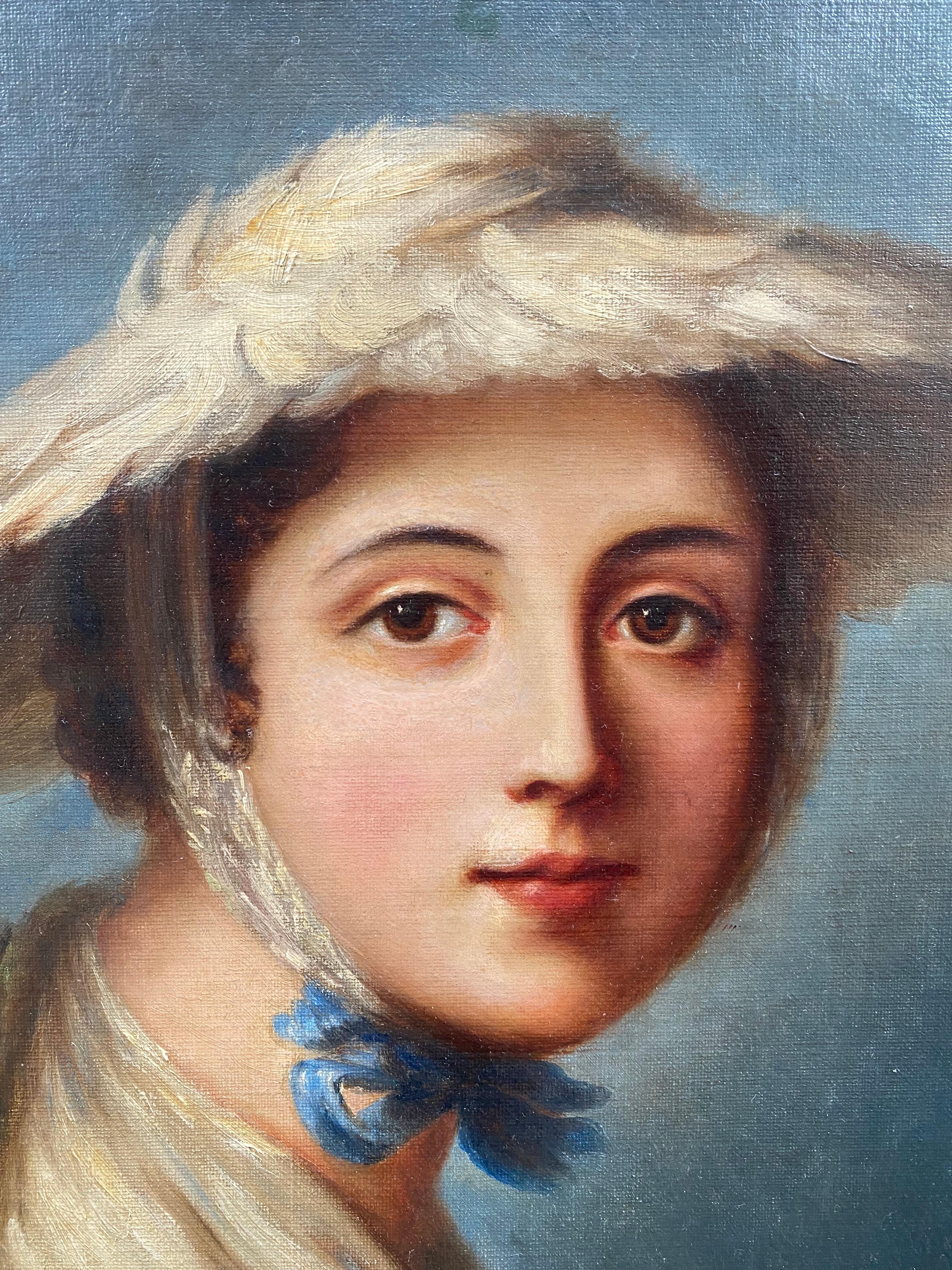 Il cappello di paglia che seduce la giovane donna, un ritratto di una ragazza del sud della Francia o dell'Italia - Painting di Unknown