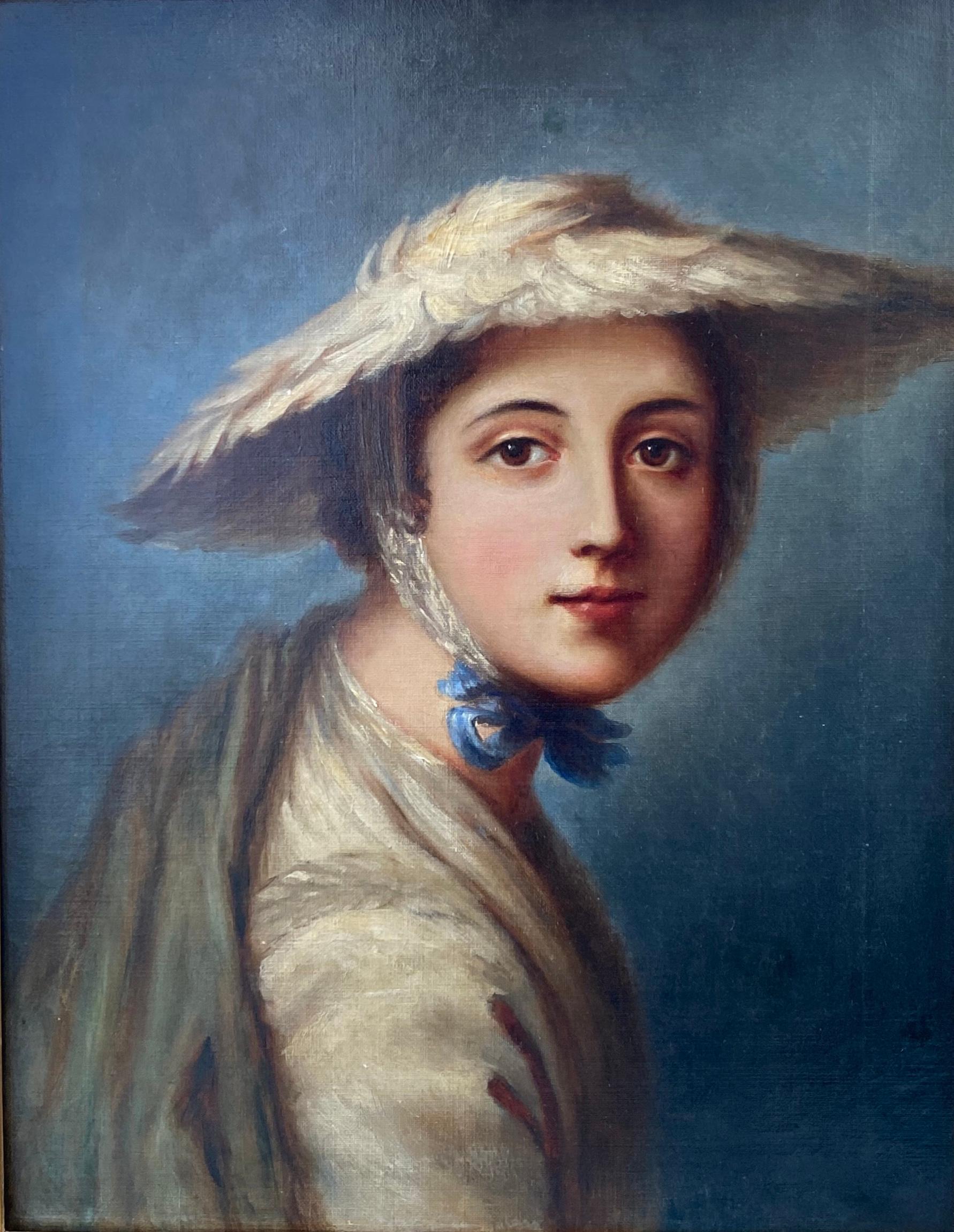 Il cappello di paglia che seduce la giovane donna, un ritratto di una ragazza del sud della Francia o dell'Italia - Painting Scuola francese di Unknown