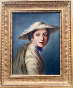 The straw hat beguiling young lady, a Southern French or Italian girl portrait