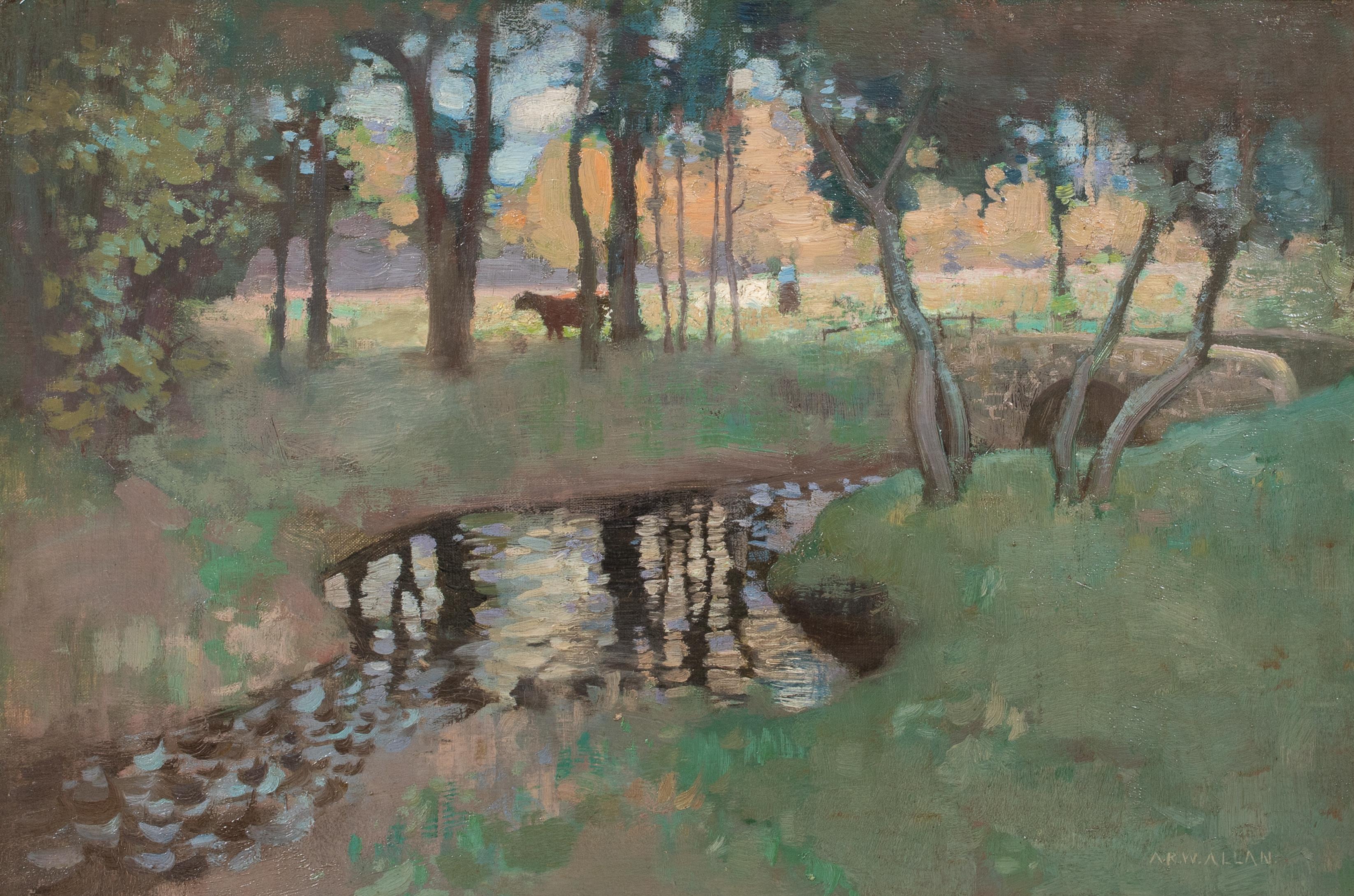 The Stream, Newhouse, North Lanarkshire, 19th Century 

by Archibald Russell Watson Allan (1878-1959) sales to $20,000

Large 19th Century view of a woodland stream, Newhouse, North Lanarkshire, oil on canvas by Archibald Allan. Excellent quality