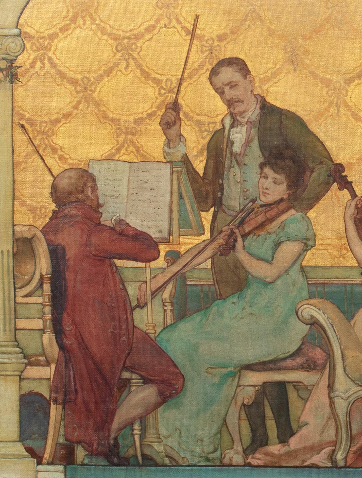 The String Quartet, 19th Century by GERTRUDE HOMAN (1856-1905) - Brown Portrait Painting by Unknown