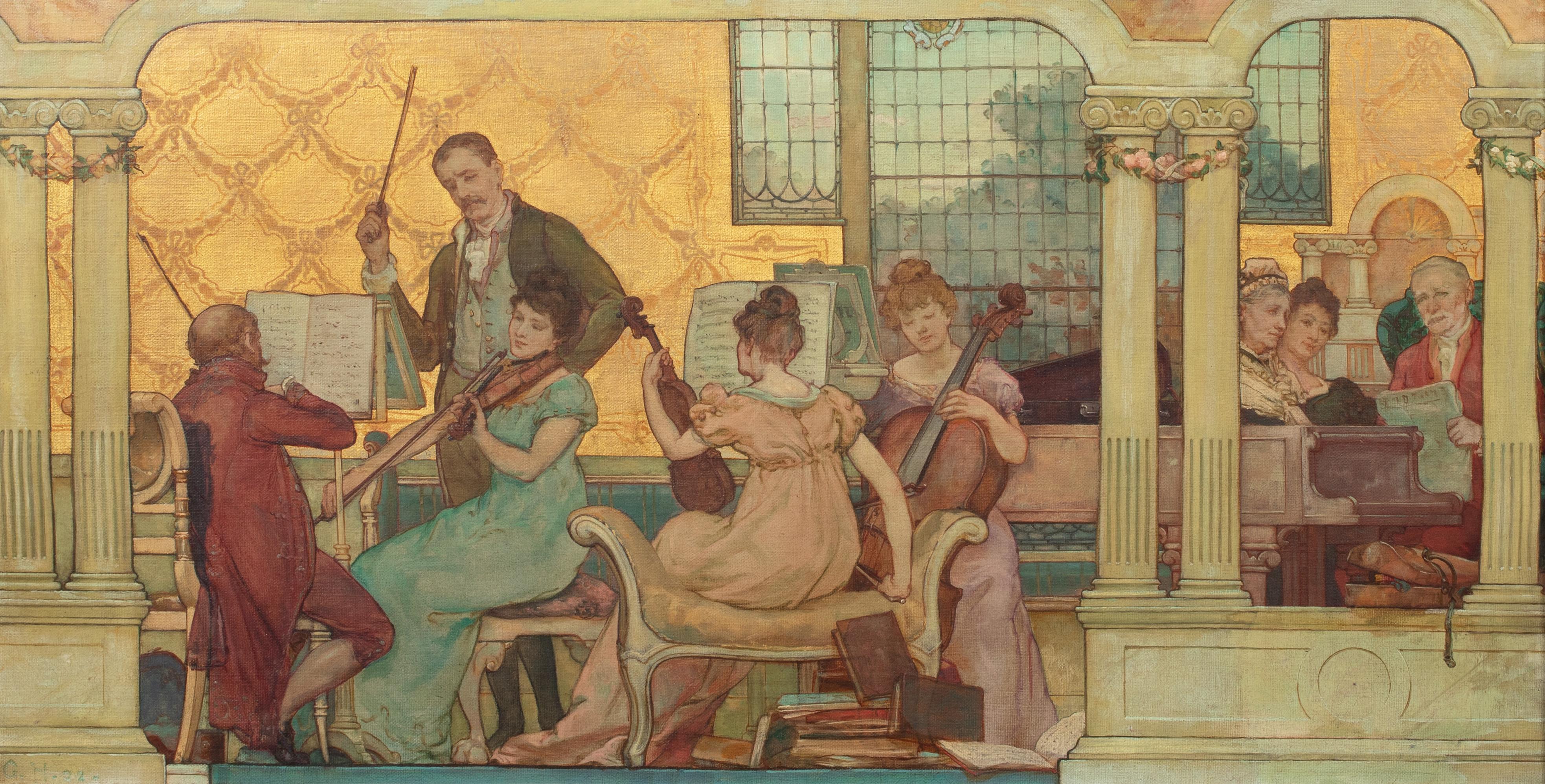 Unknown Portrait Painting - The String Quartet, 19th Century by GERTRUDE HOMAN (1856-1905)