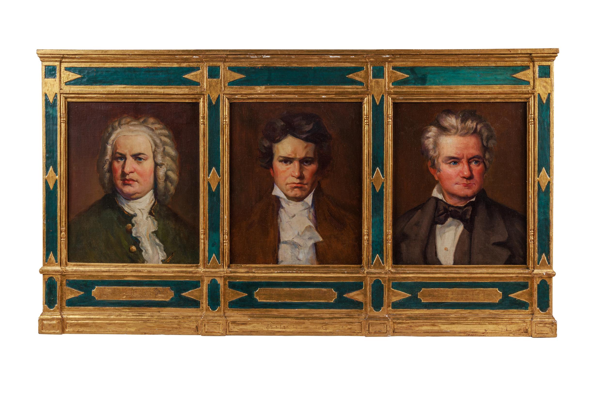Unknown Portrait Painting - "The Three B's of Music" Beethoven, Bach, & Brahms, An Extremely Rare Painting 