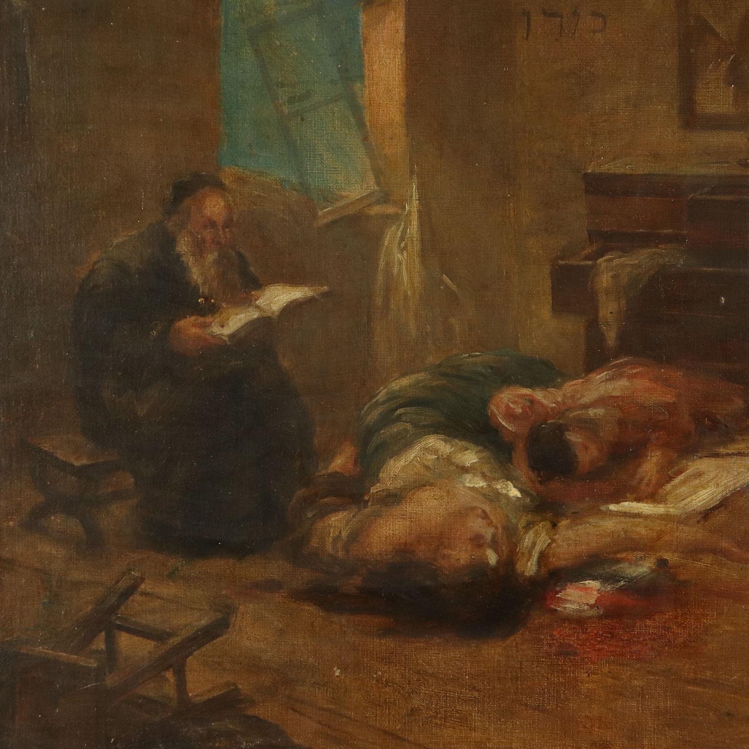 Il tragico ritorno Olio su tela Fine '800 - Figurative Painting Marrone di Unknown