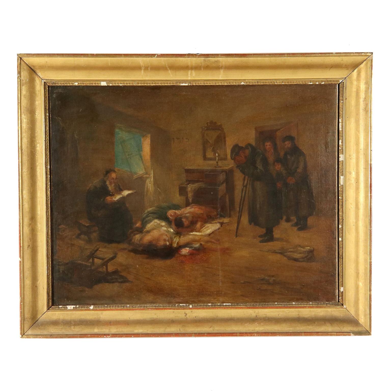 Unknown Figurative Painting - The Tragic Return Oil on Canvas Late 1800s