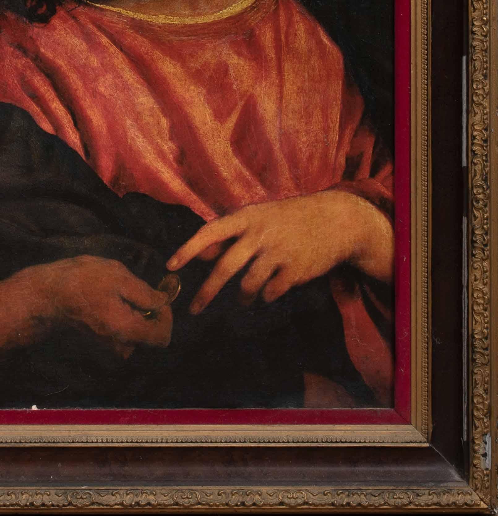 La monnaie de tribut, 17e siècle

disciple de TITIEN (1488-1576)

Vieux maître italien du 17e siècle représentant le Christ et l'argent du tribut, huile sur toile. Représentation de l'argent du tribut datant de la première école italienne. Jésus,