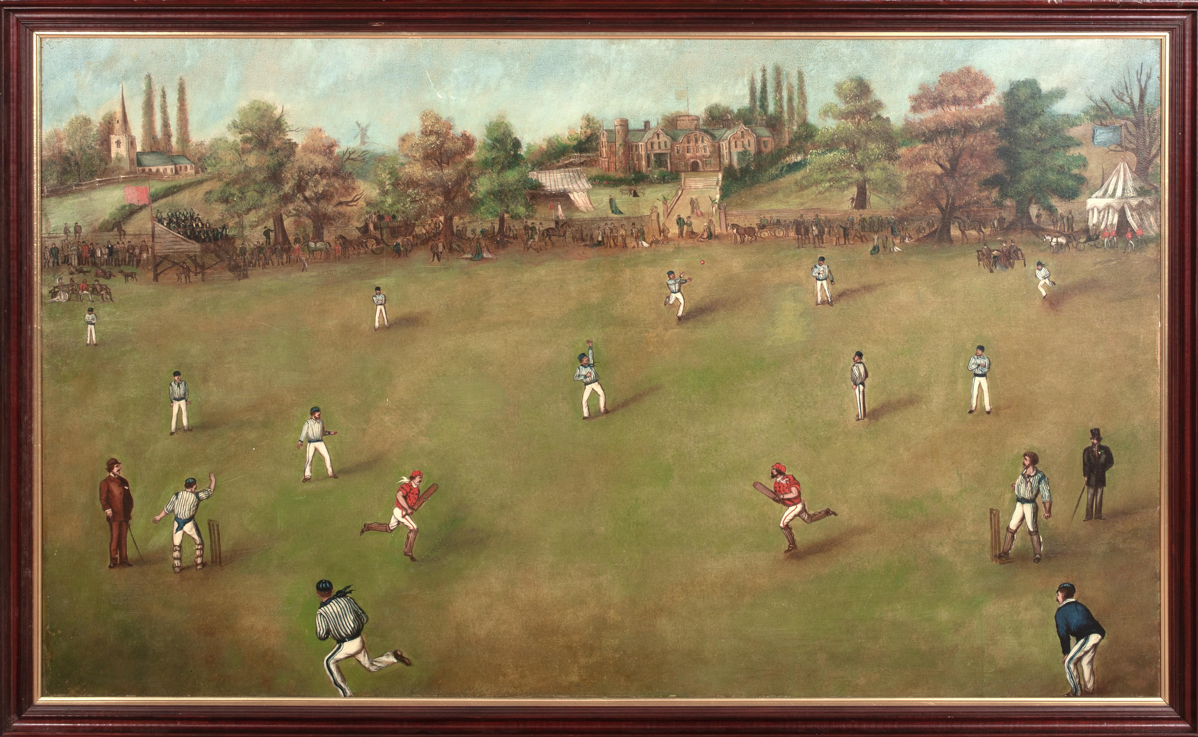 Unknown Landscape Painting – The University Cricket Match, 19. Jahrhundert - English School - Signiert