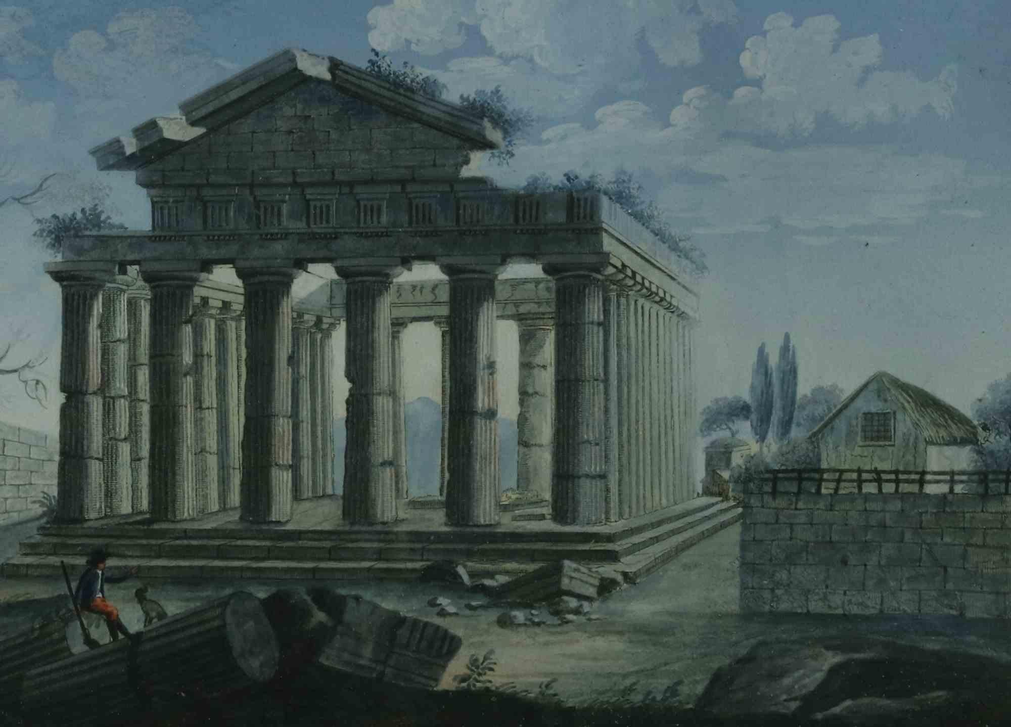 The Valley of the Temples – Gemischte, farbige Tempera auf Leinwand – Mitte des 19. Jahrhunderts – Painting von Unknown