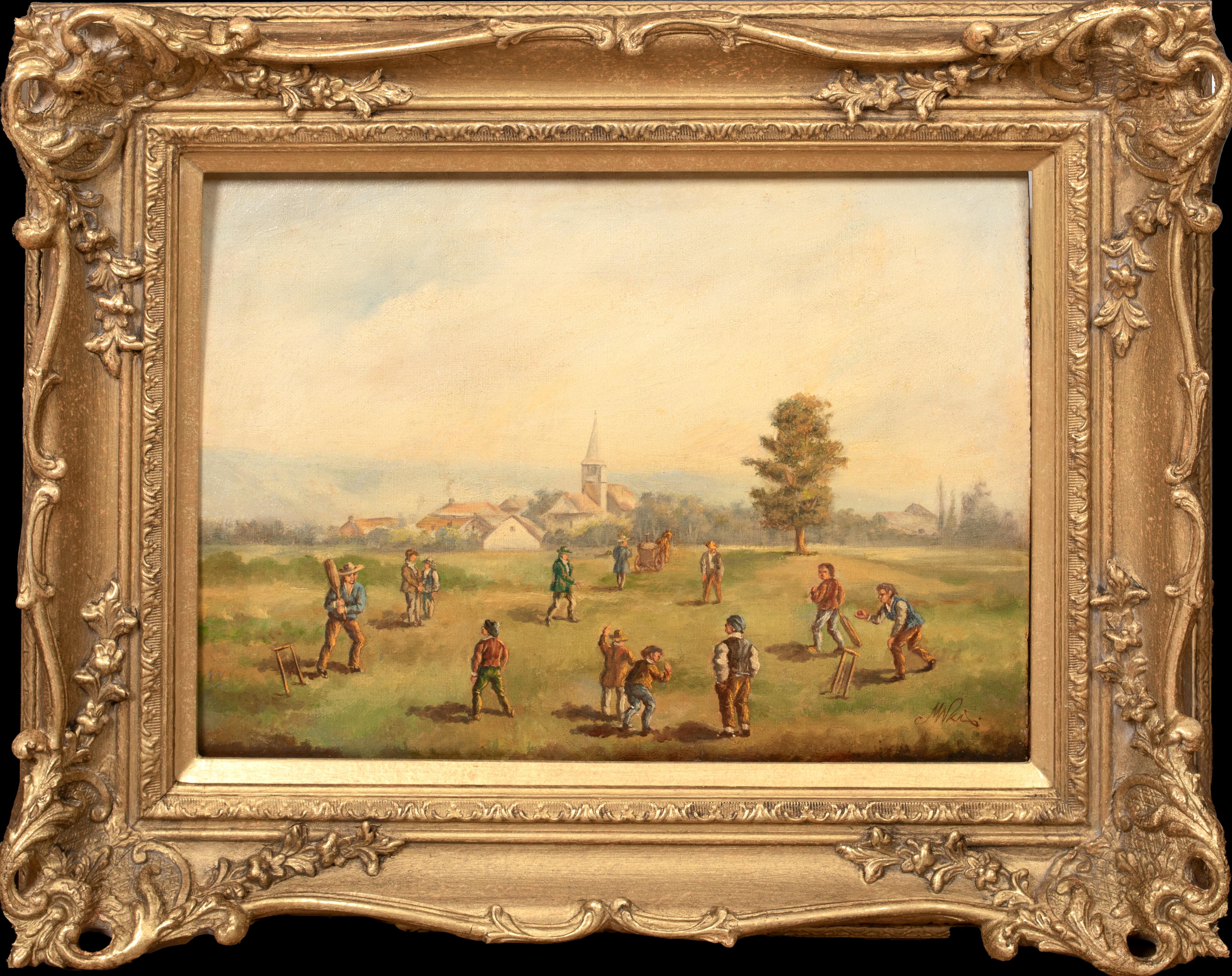 Portrait Painting di Unknown - La partita di cricket del villaggio, 18°/19° secolo  English School