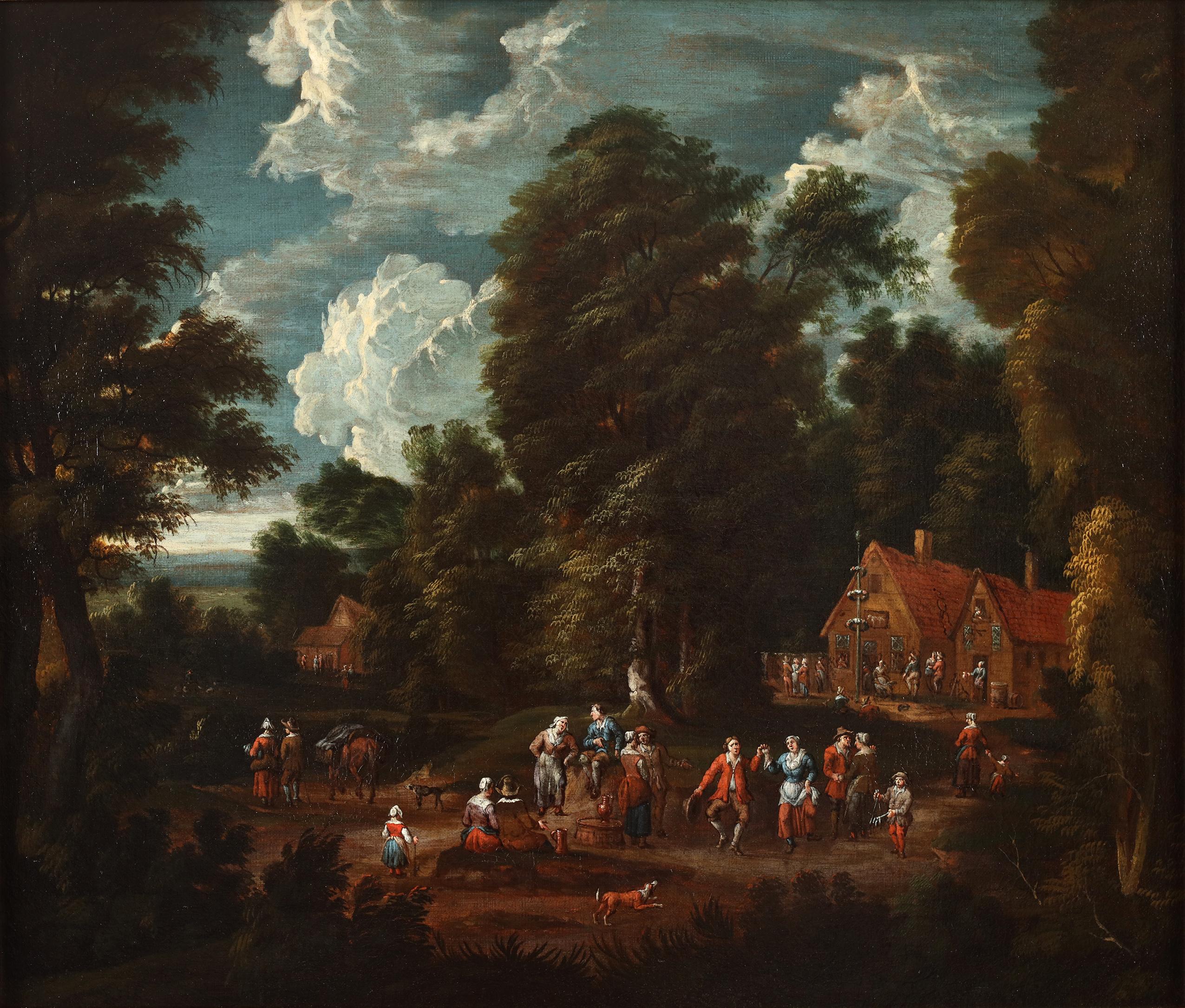 Unknown Landscape Painting - The Village Kermis - 17th century Flemish School