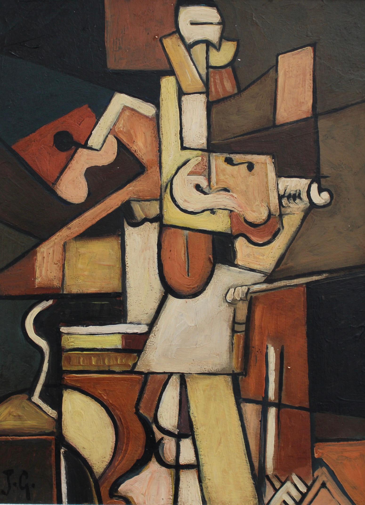 'The Violinist' by J.G.  - Cubist Painting by Unknown