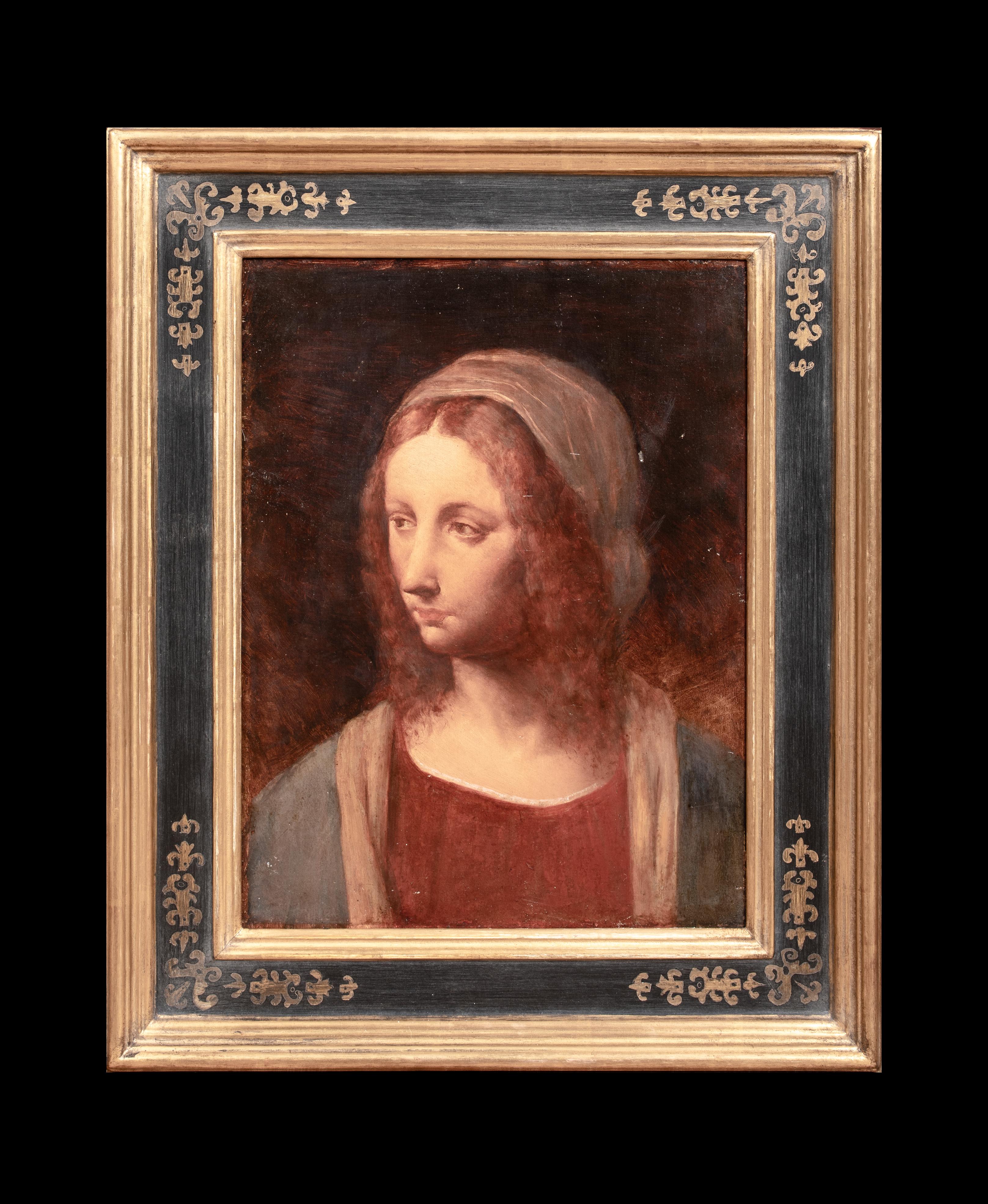 La Vergine Maria, olio su tavola - stile di Leonardo da Vinci  (1452-1519) - Painting di Unknown