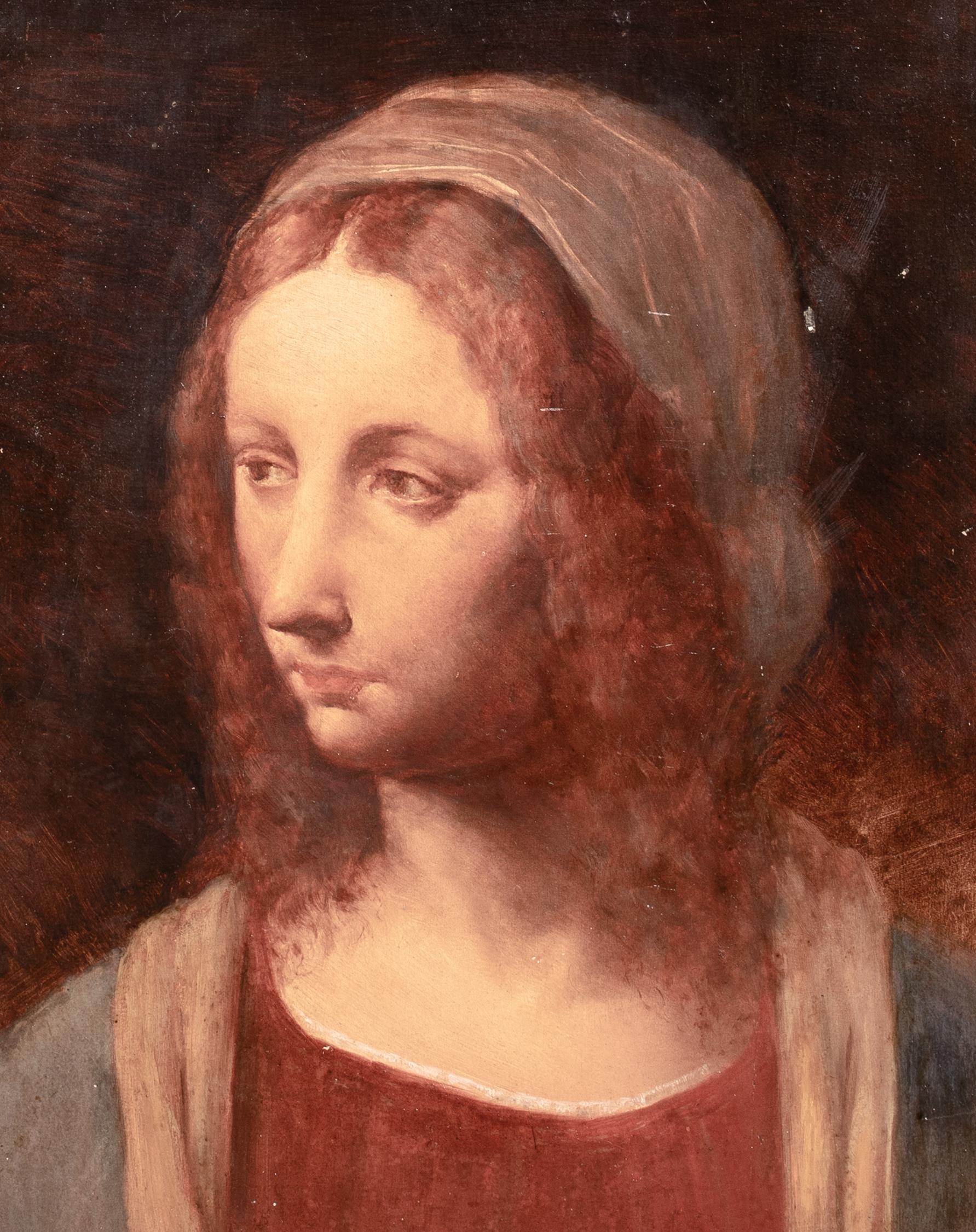 La Vergine Maria, olio su tavola - stile di Leonardo da Vinci  (1452-1519) in vendita 1