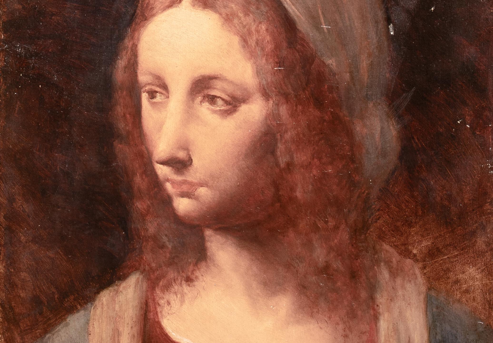 La Vergine Maria, olio su tavola - stile di Leonardo da Vinci  (1452-1519) in vendita 2