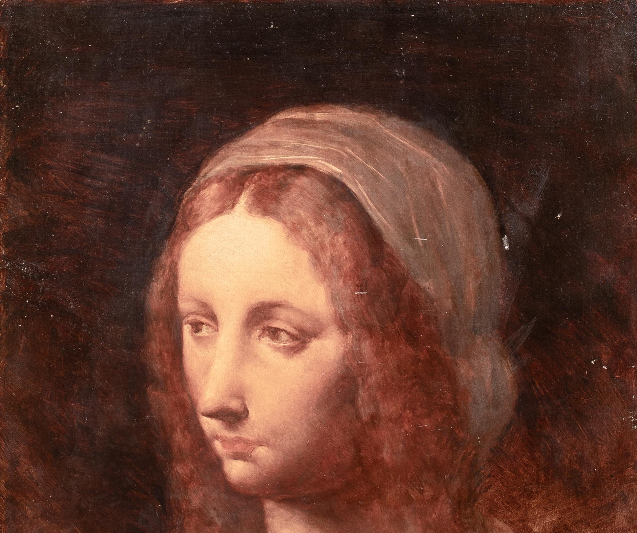 La Vergine Maria, olio su tavola - stile di Leonardo da Vinci  (1452-1519) in vendita 3