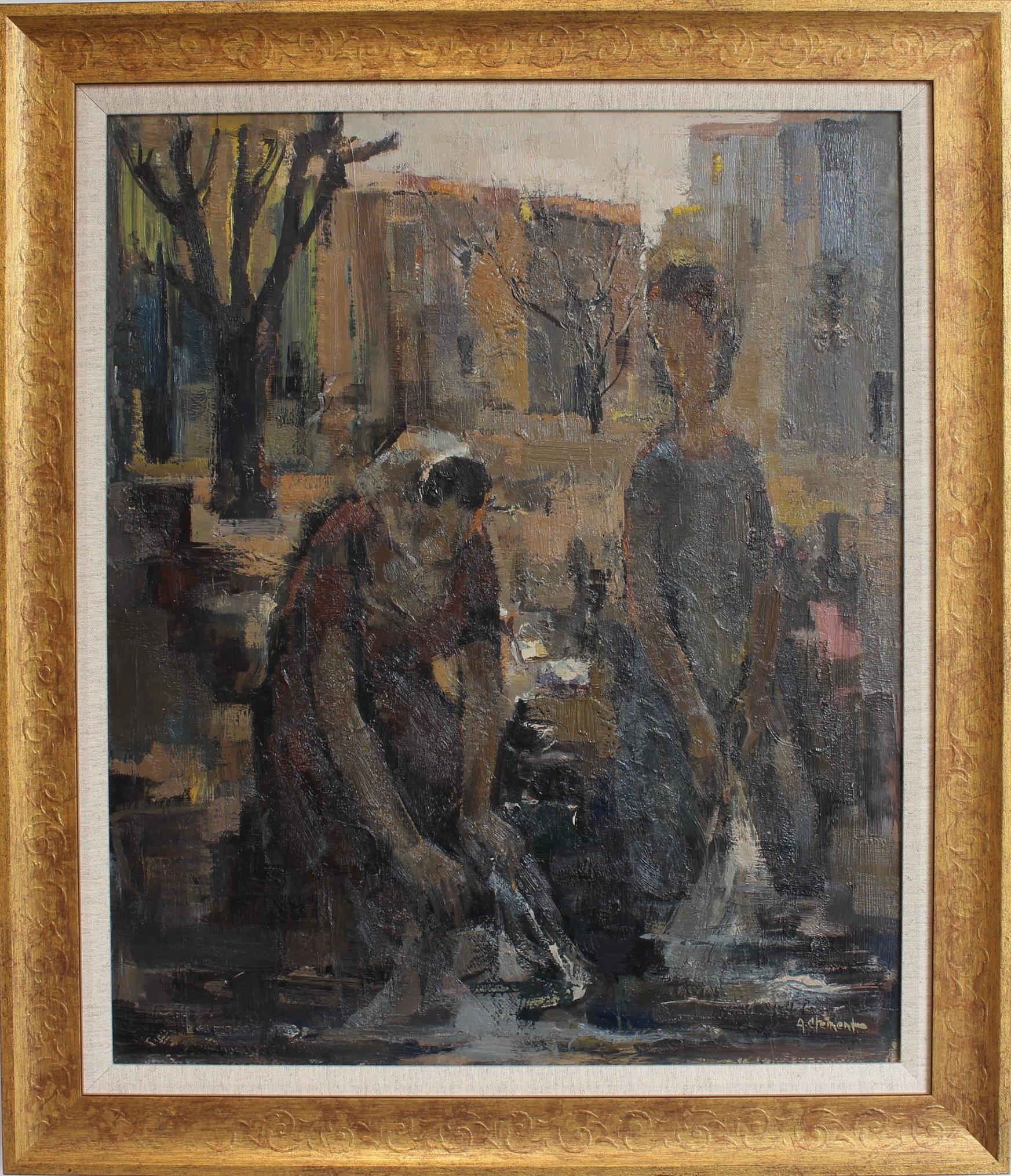 «Las lavanderas», de A. Clement, óleo sobre tabla, escuela francesa del siglo XX