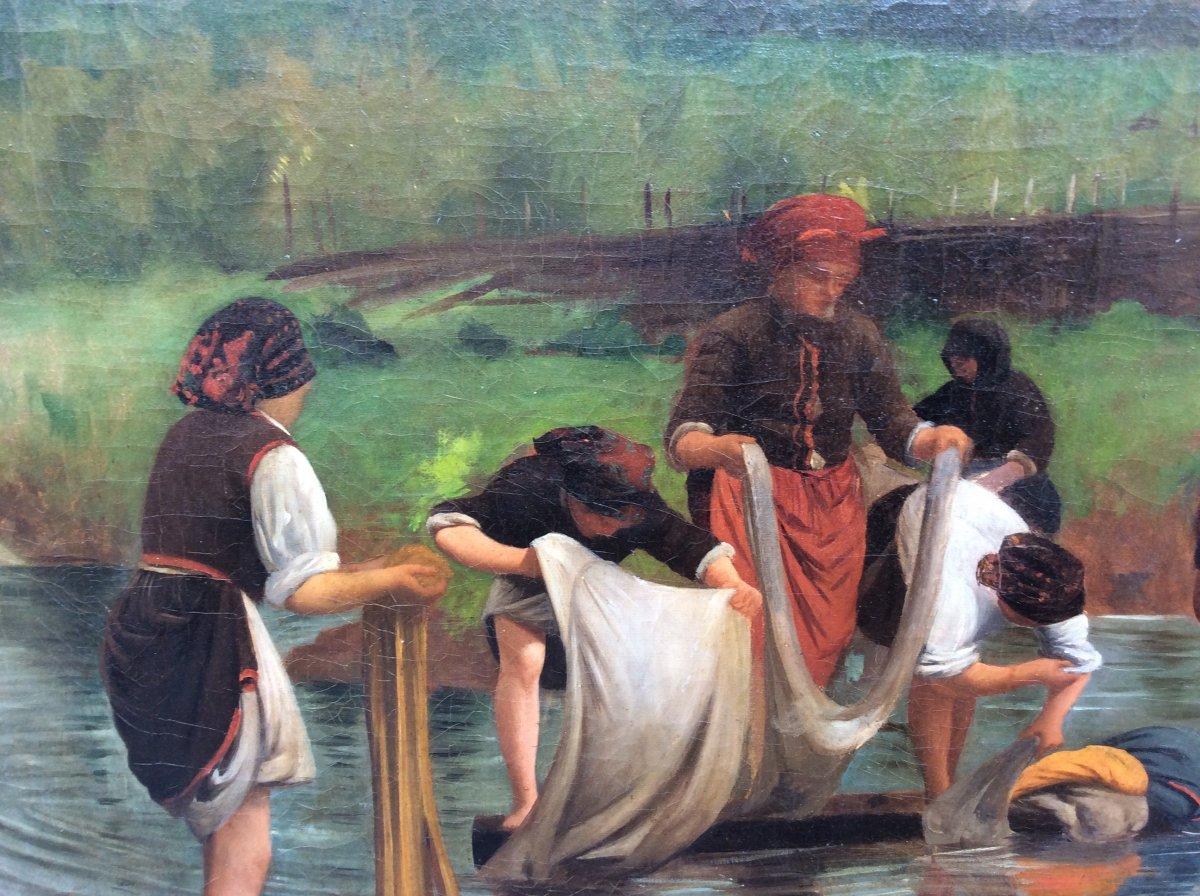 The Washerwomen - Eastern European school - Painting by Unknown