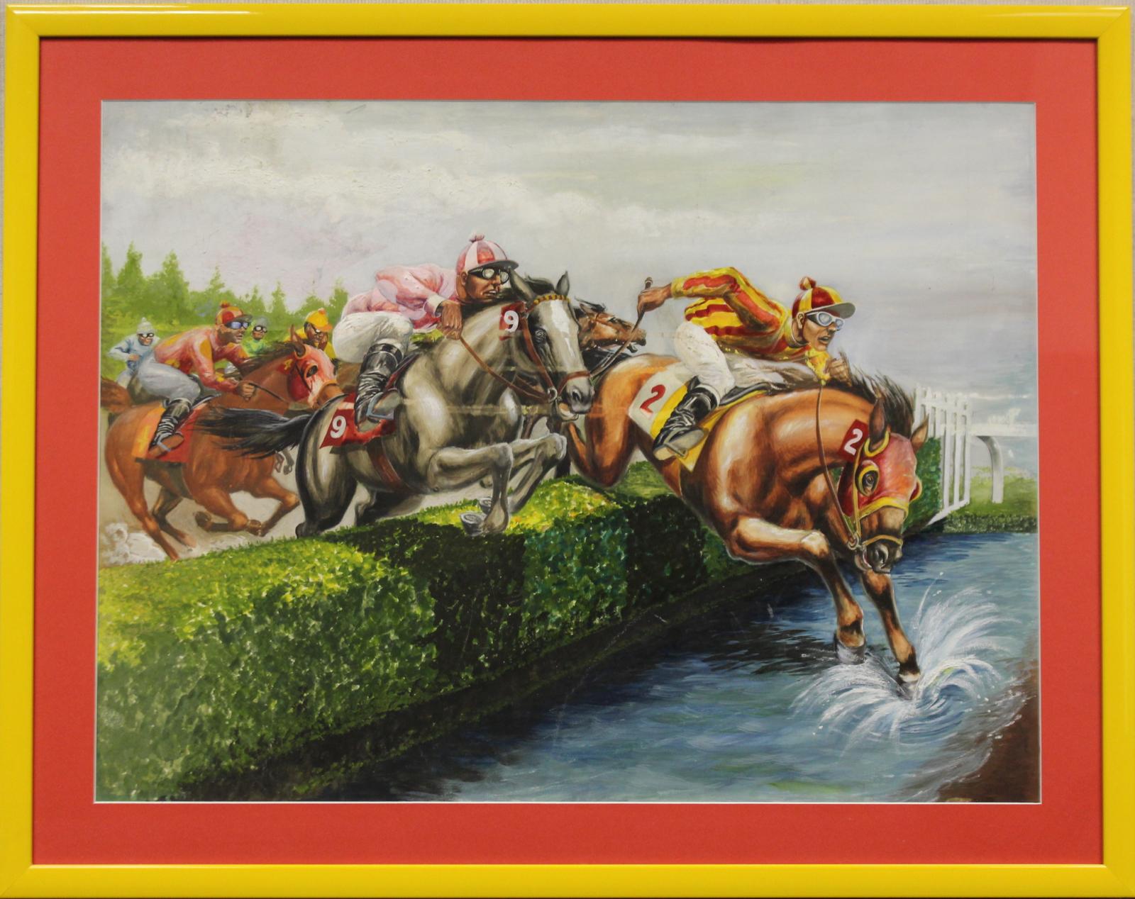 Unknown Animal Painting - 'The Water Jump' Oil on Canvas