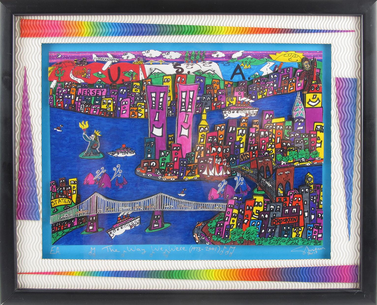 Landscape Painting di Unknown - The Way We Were, 1973-2001 New York Cityscape Colorful 3D Art Collage Painting