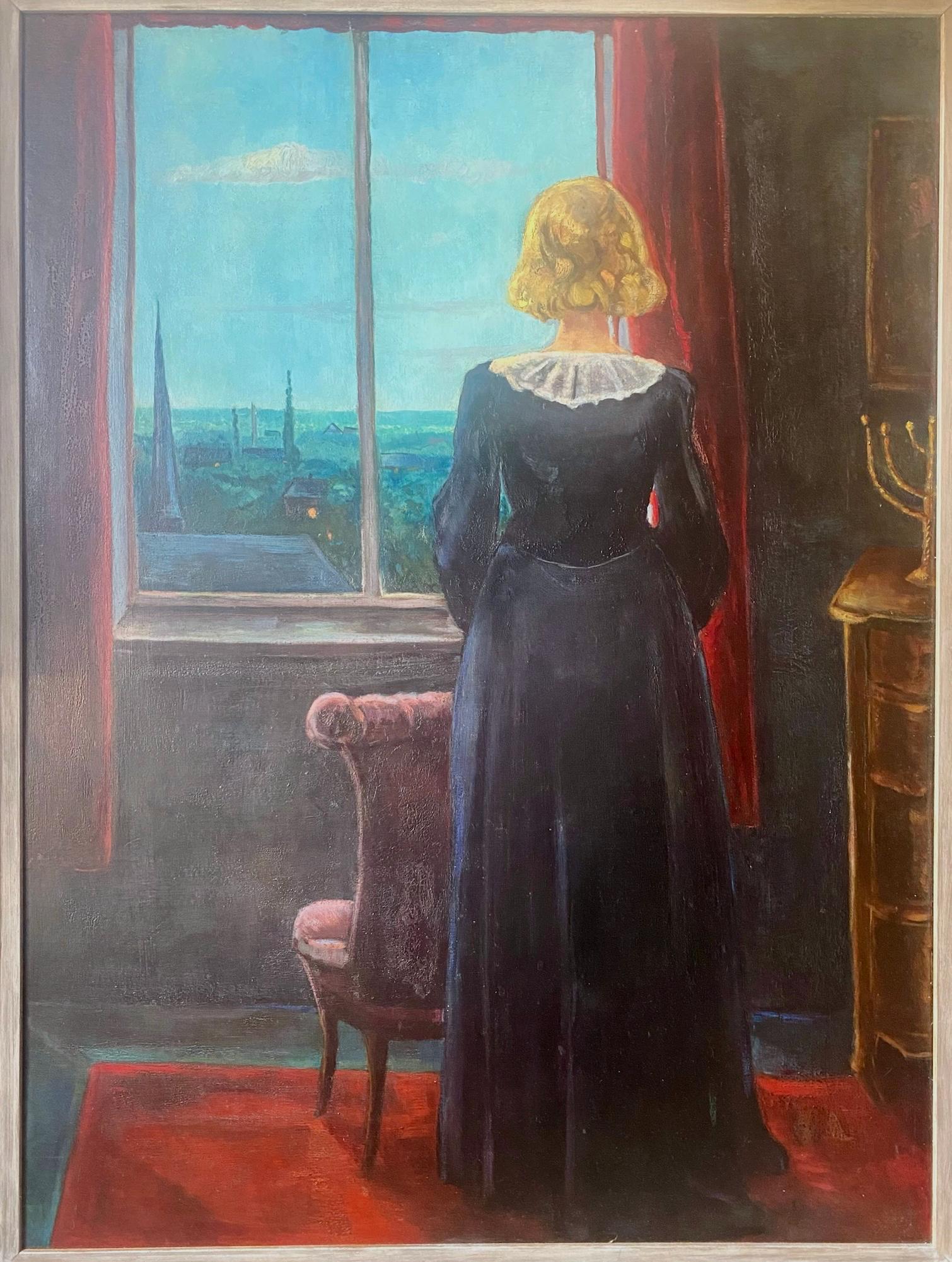 Interior Painting de Unknown - La mujer junto a la ventana, la menorá: gran interior judío misterioso y conmovedor